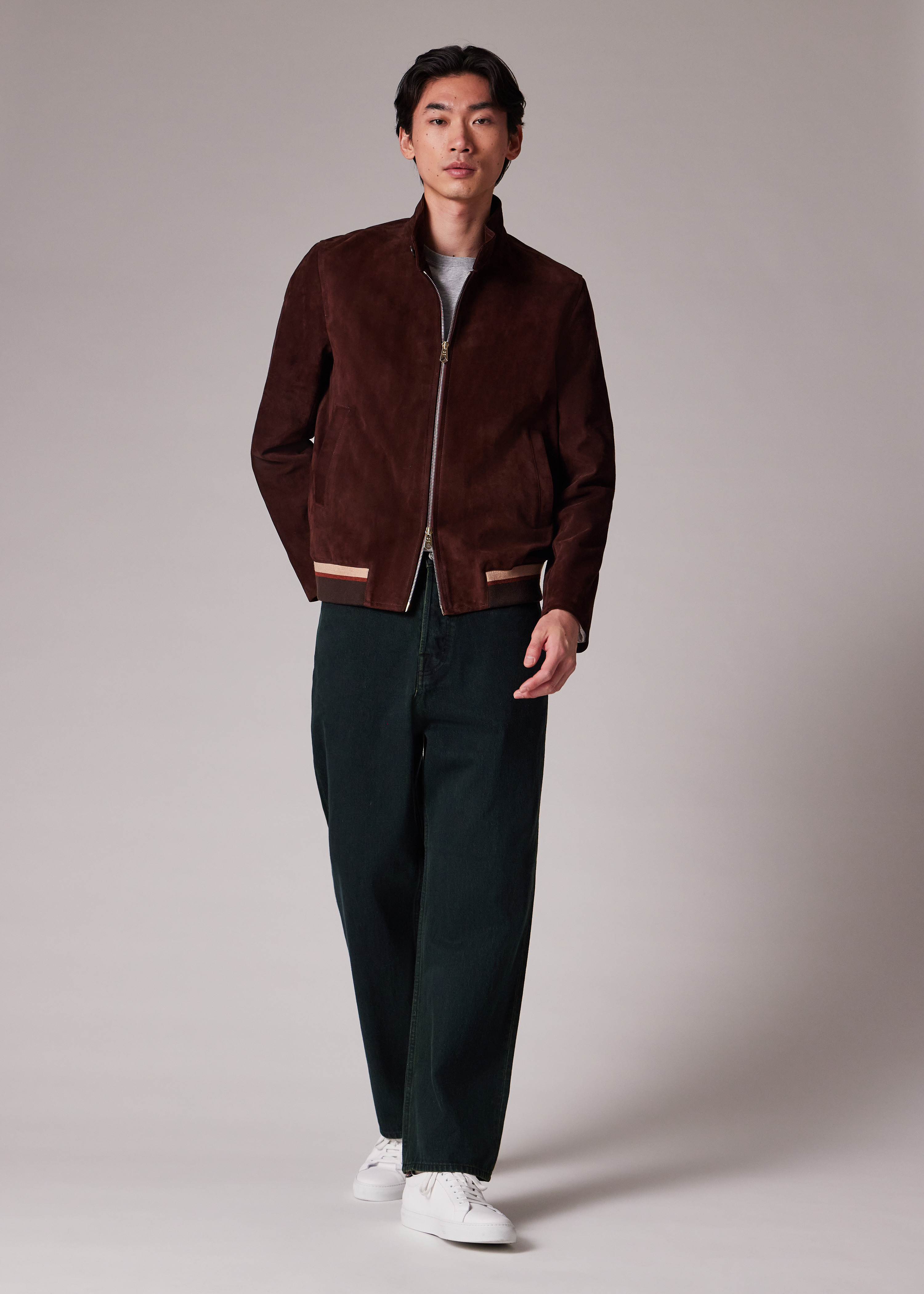 Brown Suede Funnel Neck Jacket - 6