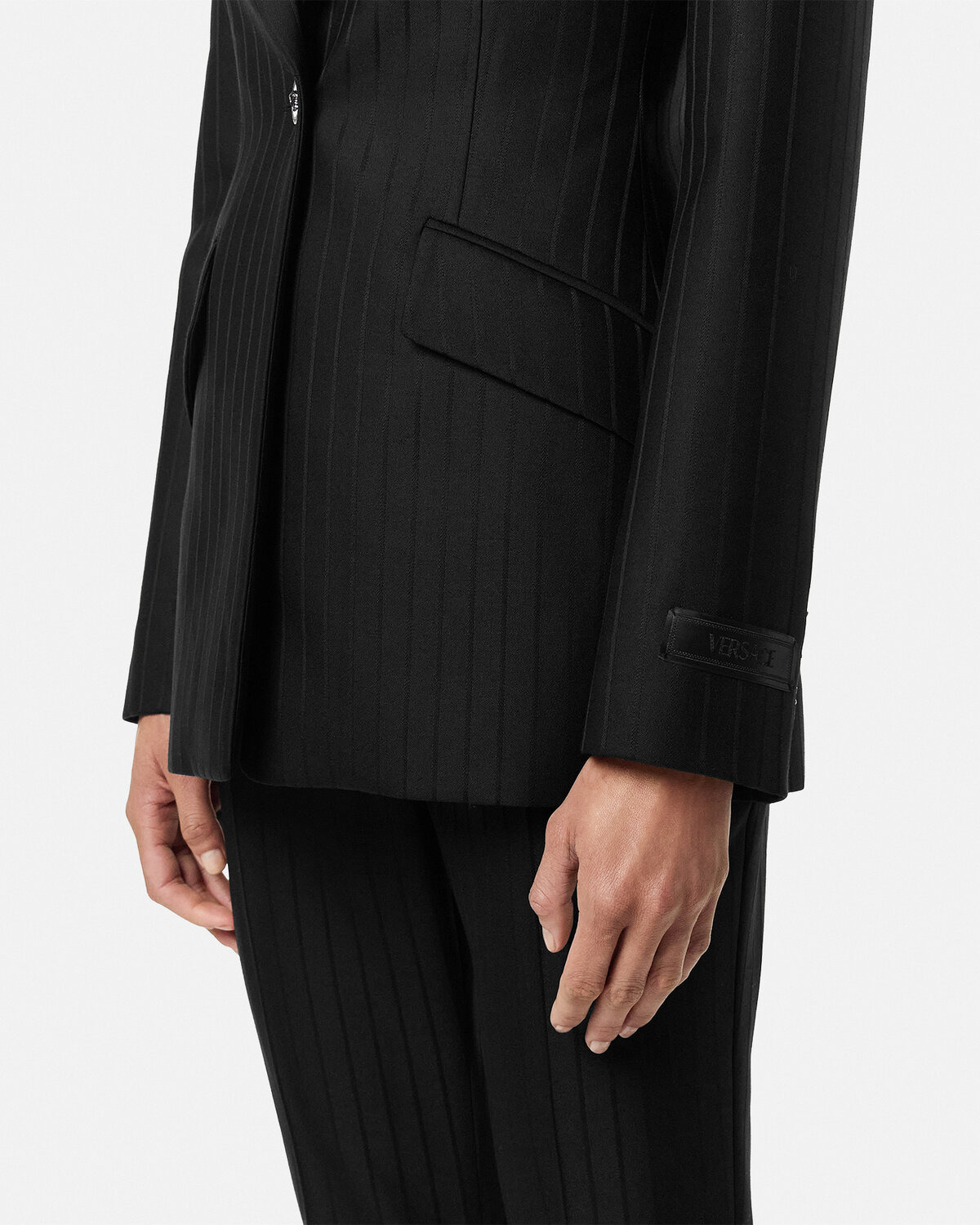 Wool Single-Breasted Pinstripe DV Blazer - 3