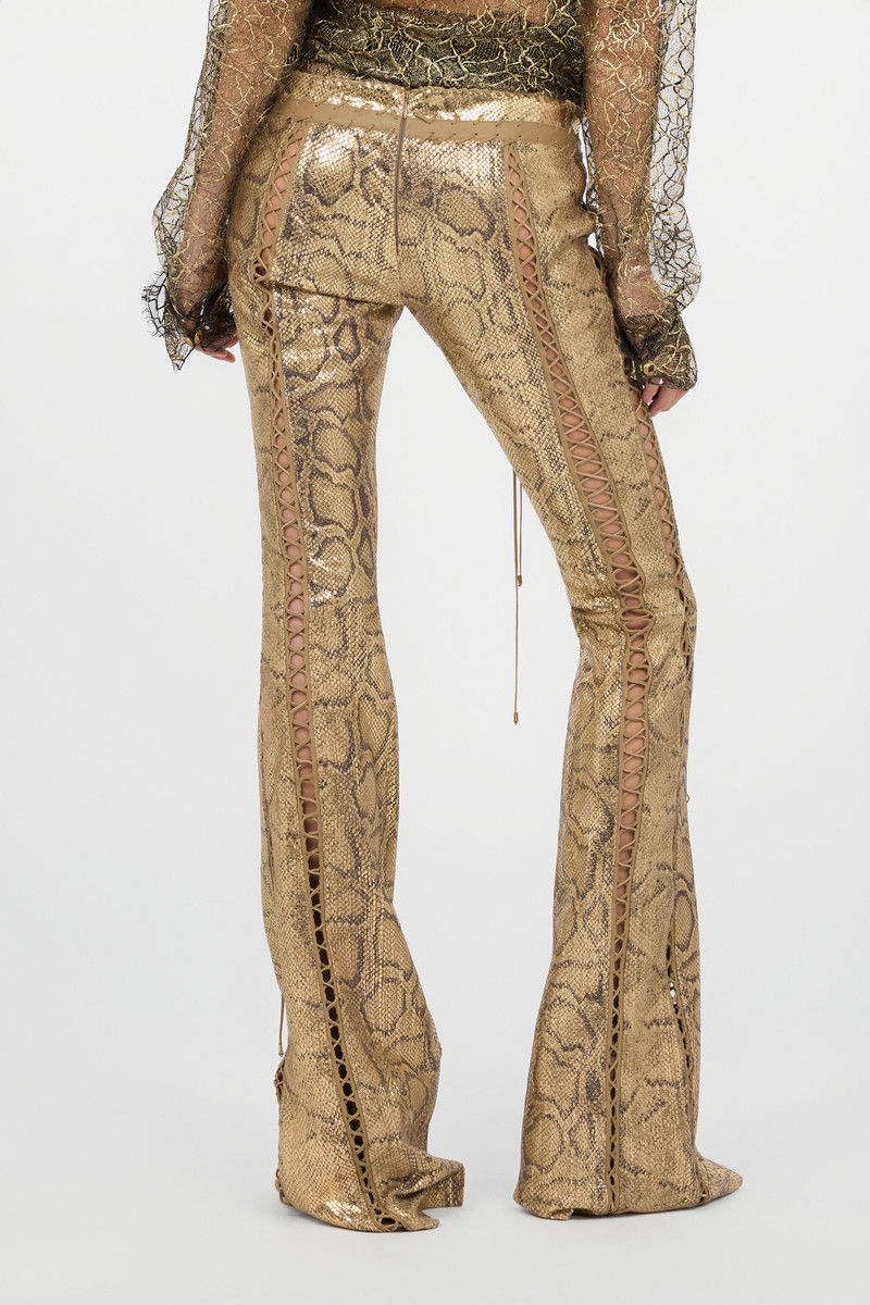Gold Leather Pants with Python Print and Cut-Out Details 4