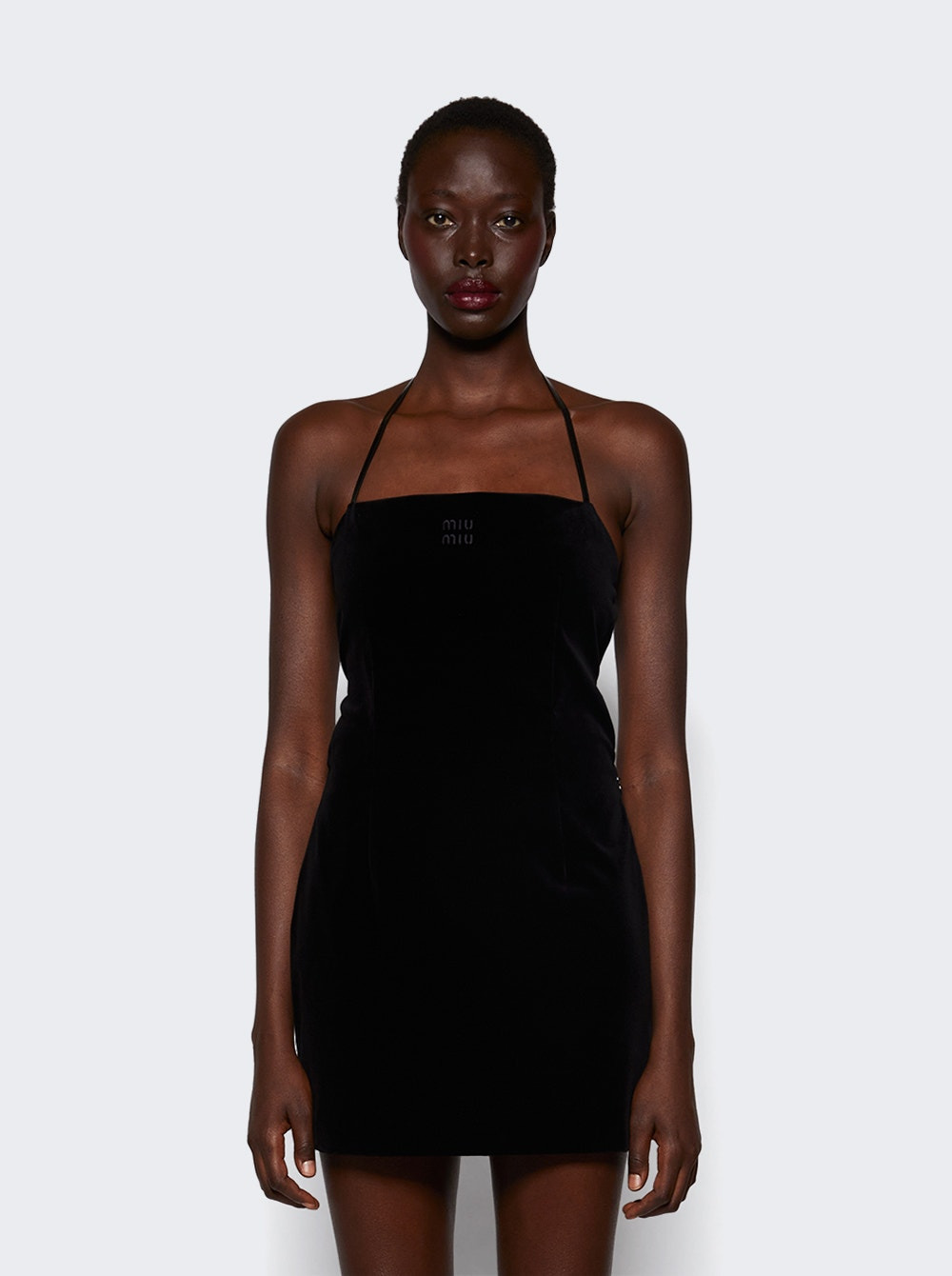 Stretch Velvet Mini Dress Black - 3