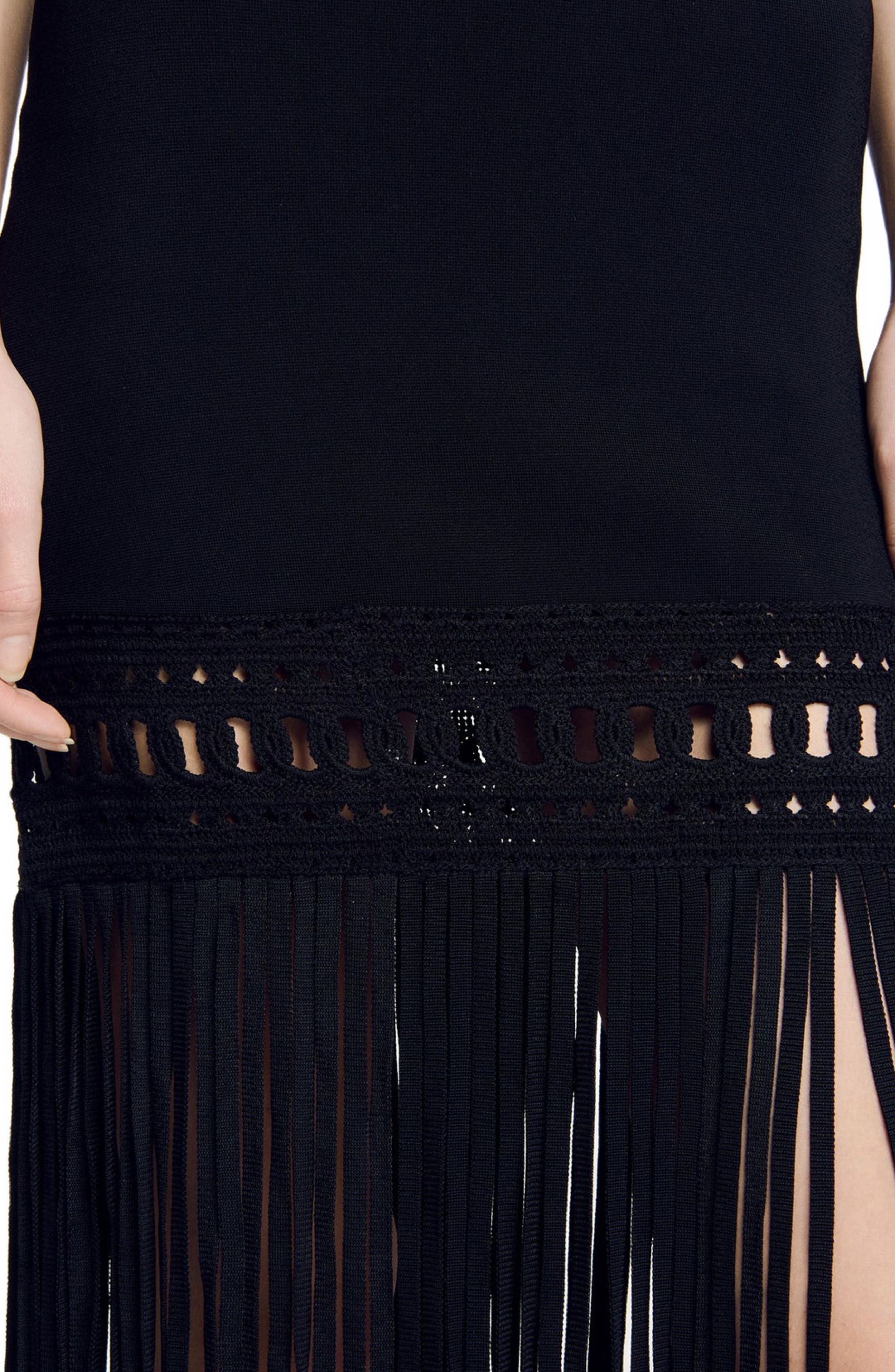 SANDRO Fringed knit dress in Black at Nordstrom - 4