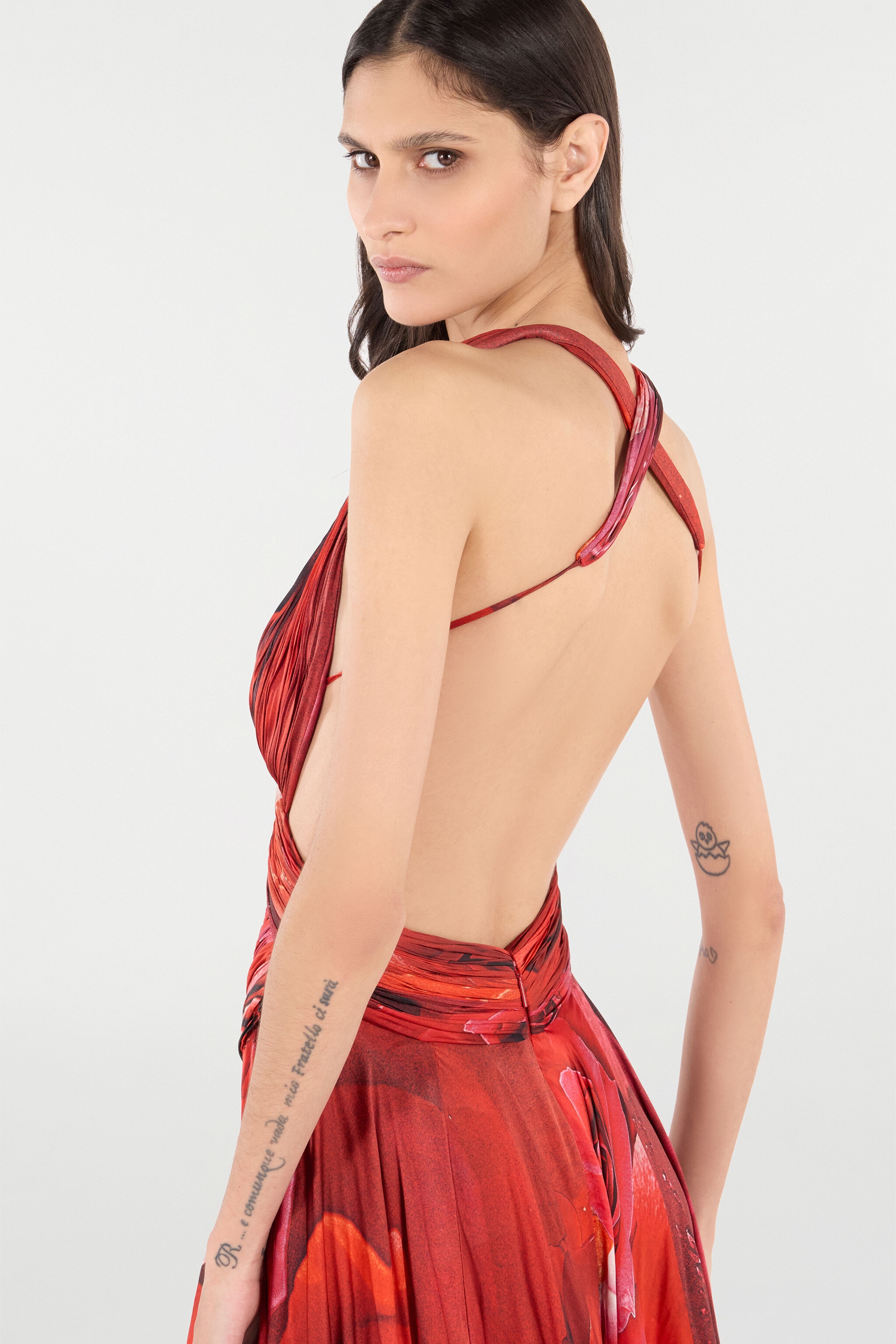 Long Dress With Rose Print And Cut-Out - 7