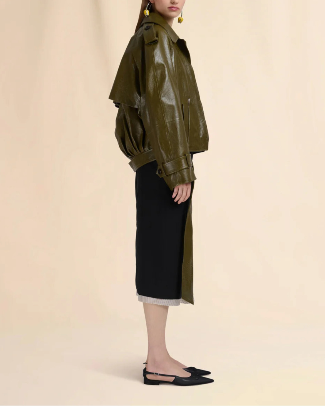 BLACK WOOL MIDI SKIRT WITH VISIBLE LINING - 4