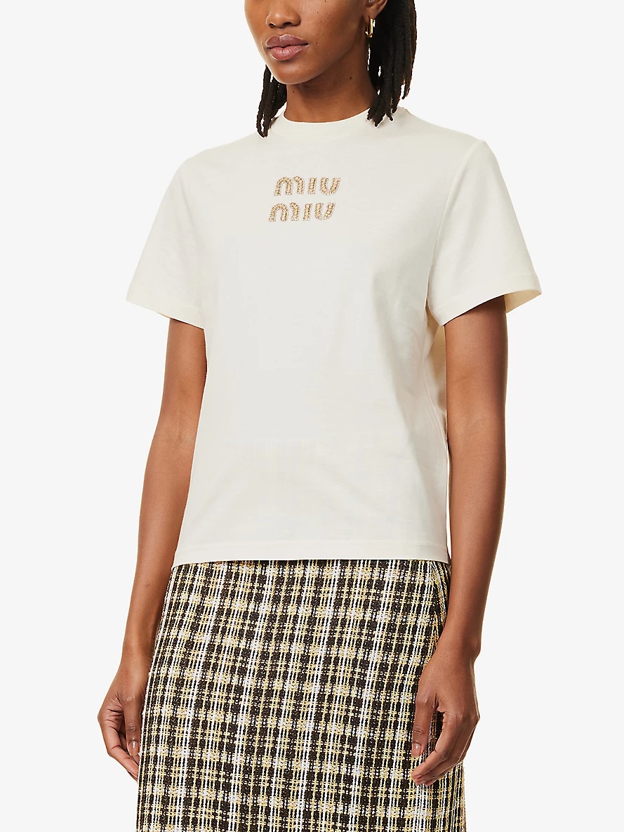 Round-neck brand-embellished cotton-jersey T-shirt - 3