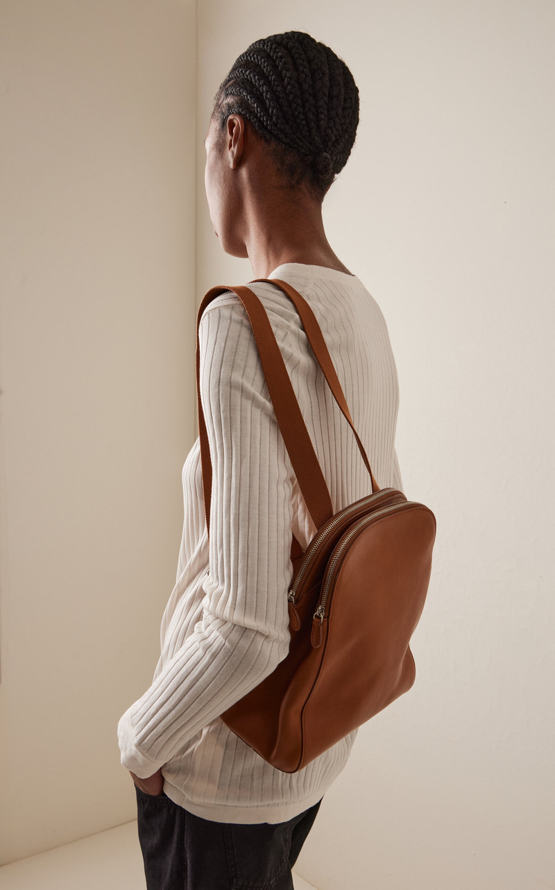 The Row Harper Leather Backback orange outlook