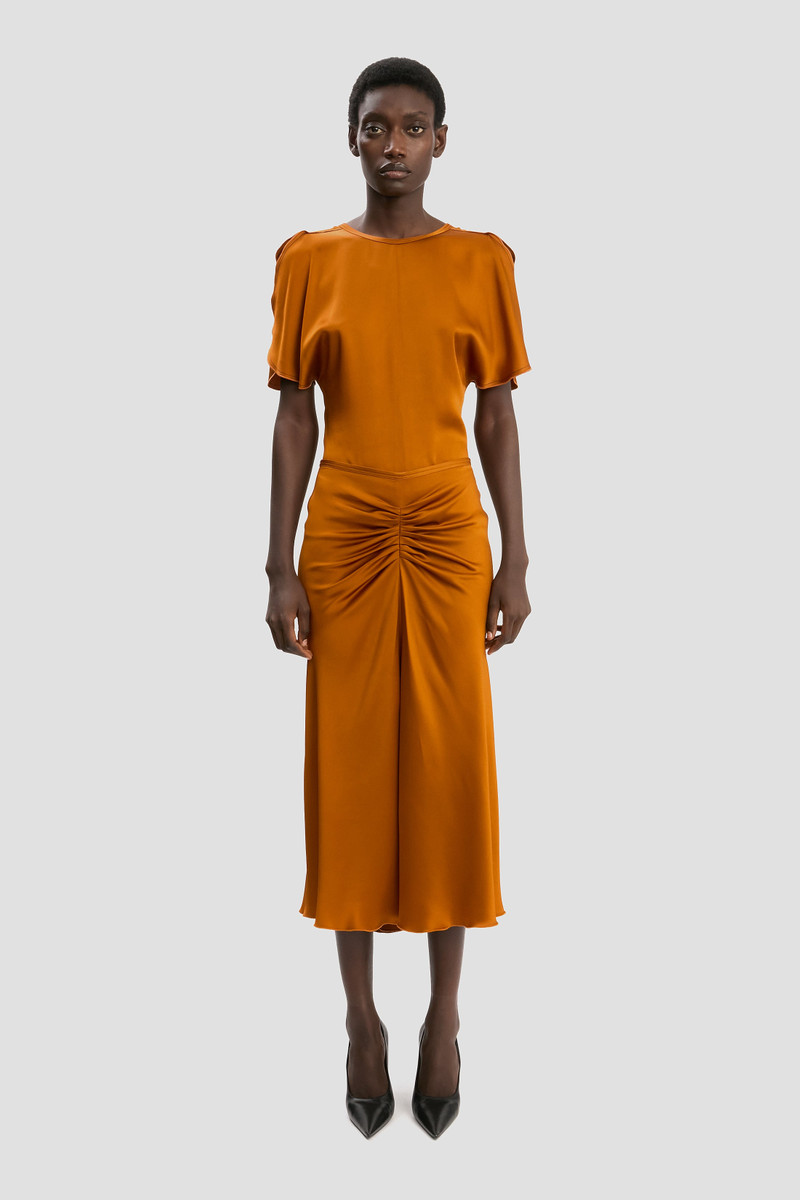 Victoria Beckham Bela Midi Skirt In Bronze outlook