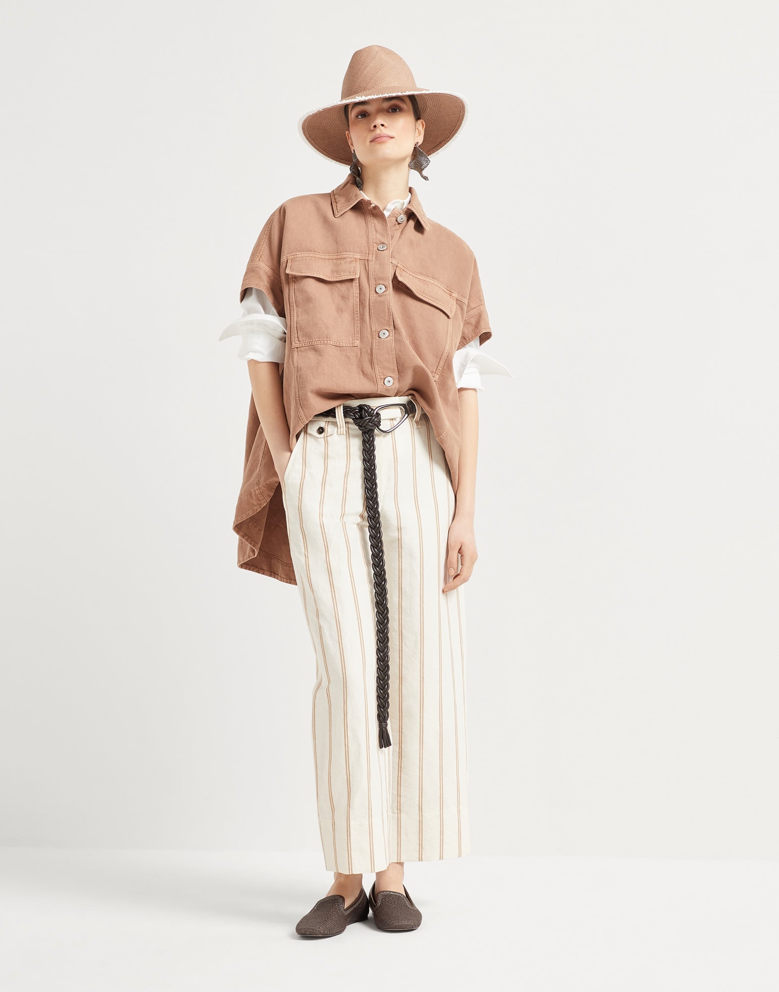Garment-dyed cotton and linen cover overshirt with monili - 5