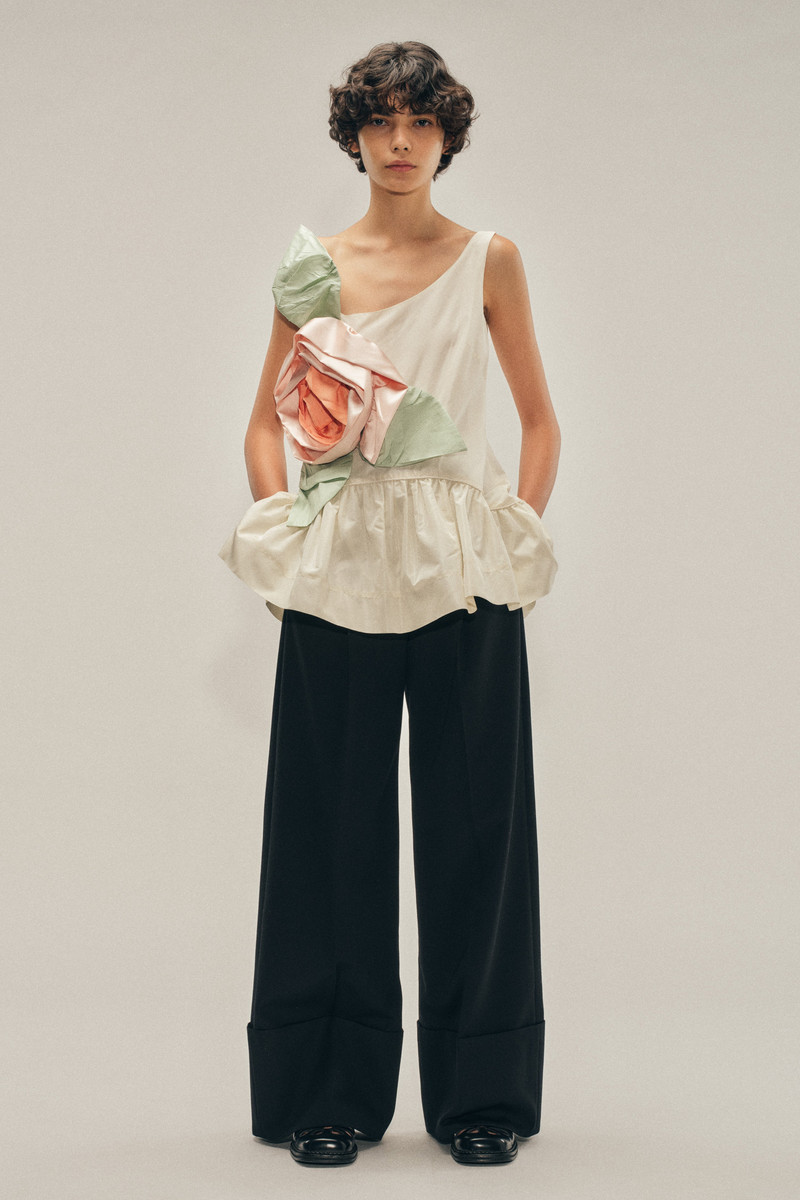 Simone Rocha Pressed Rosette Tilted Neck Peplum Top outlook