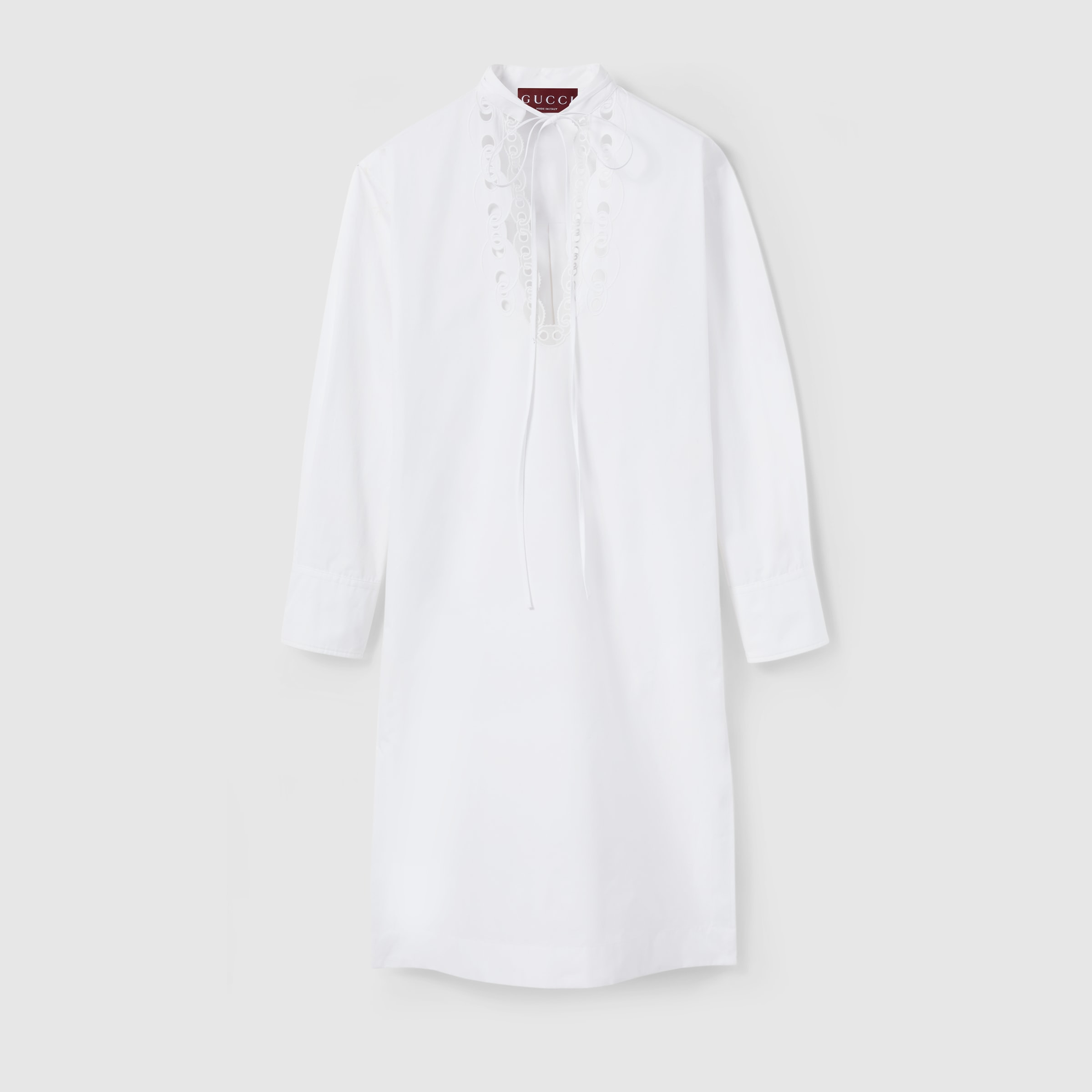 Cotton poplin shirt dress with embroidery - 1