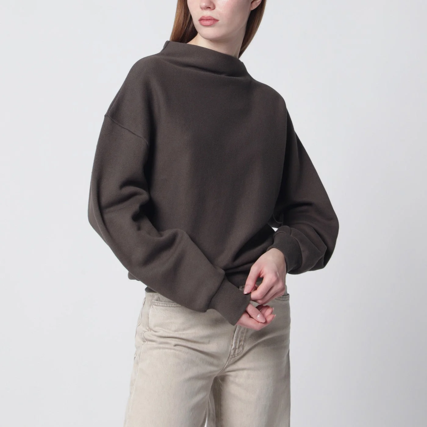 Mud-coloured draped sweatshirt - 1