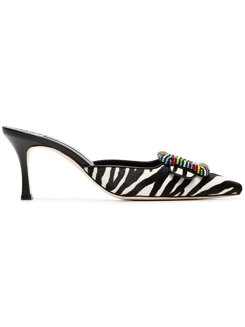 black and white Mafrisa 70 zebra ponyskin mules - 1