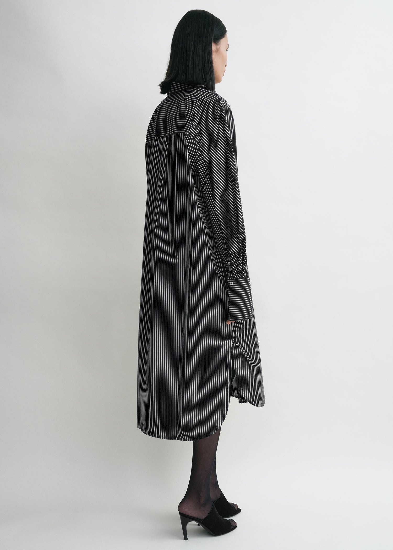 Striped kimono-sleeve shirtdress black/white - 4