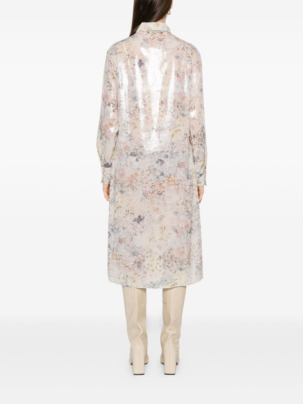 sequin floral shirt midi day dress - 4
