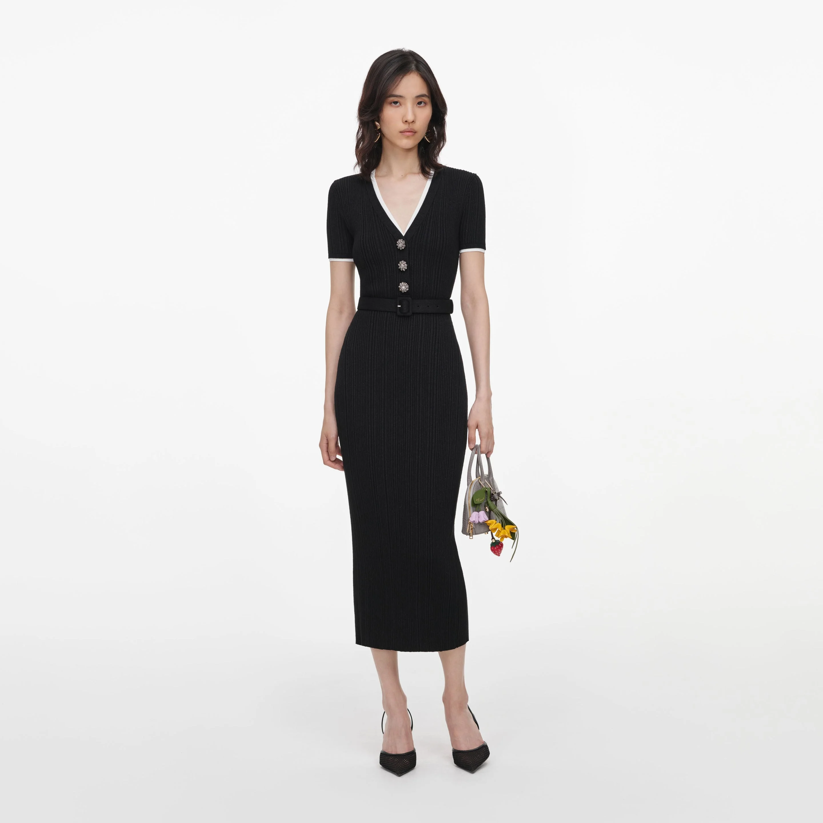 Black Rib Knit Midi Dress - 1