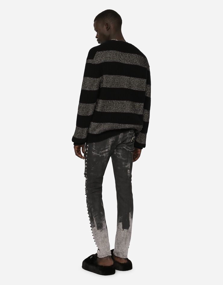 Skinny stretch jeans with studs and safety pins - 2