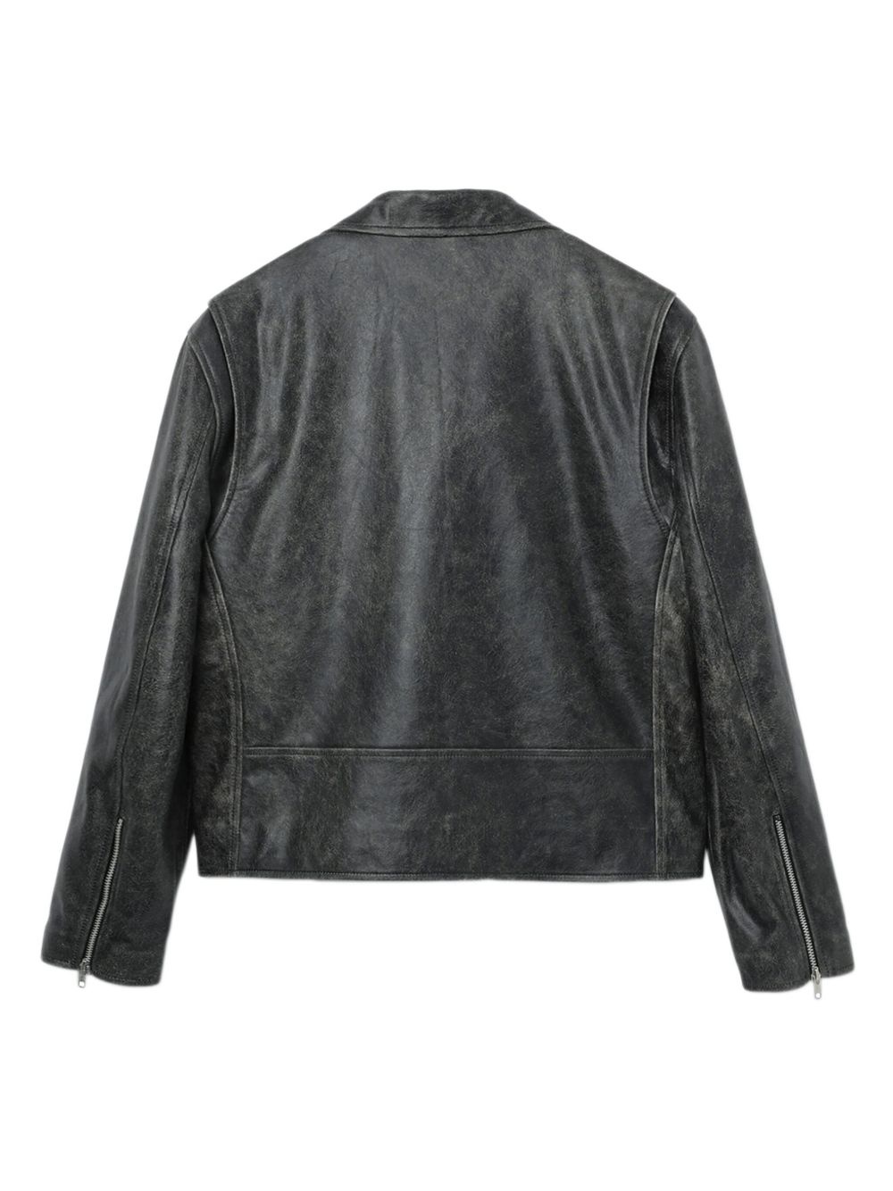 faded leather biker jacket - 6