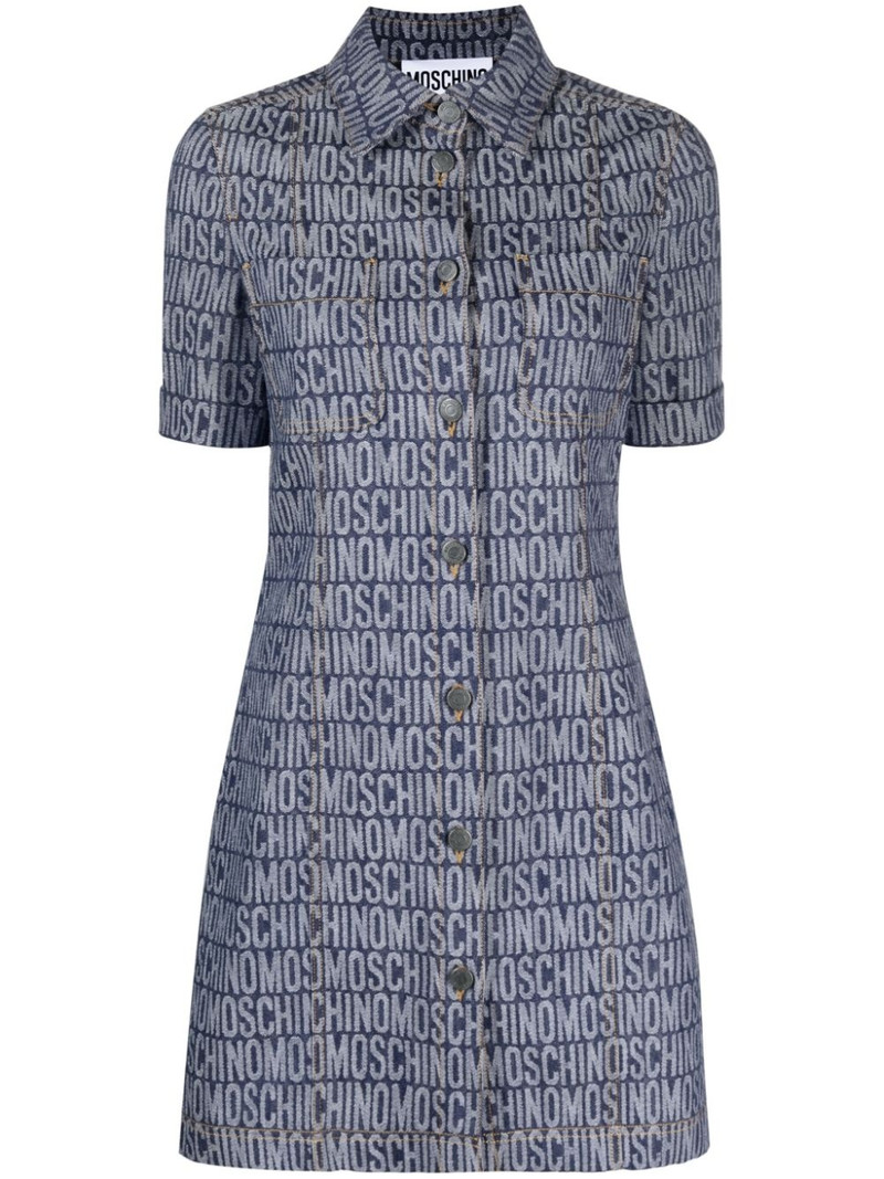 logo-jacquard denim mini dress 1