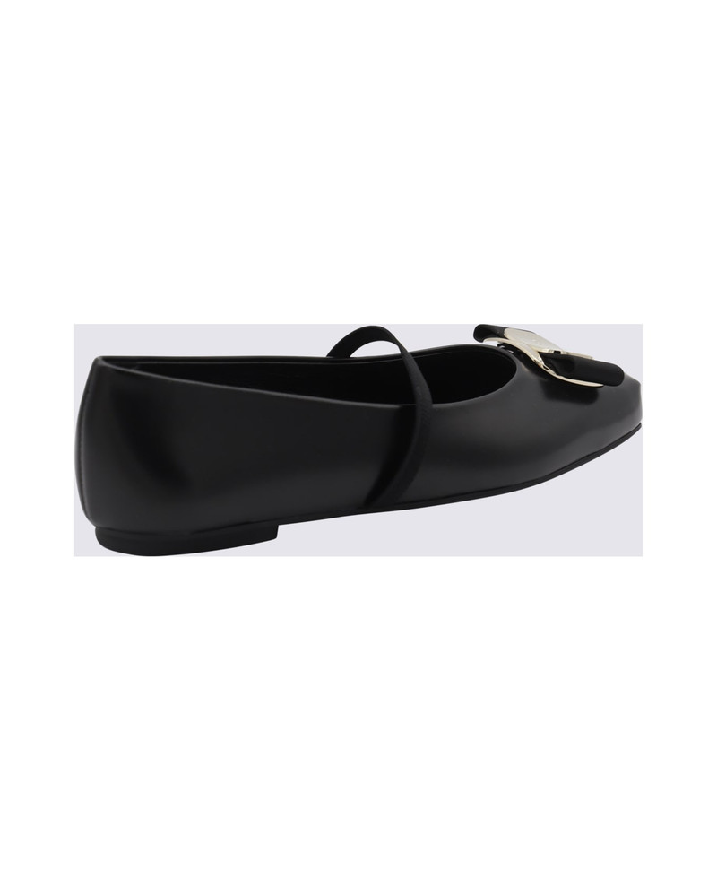 FERRAGAMO Black Leather Flats outlook