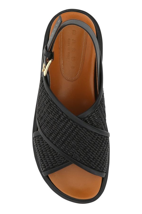 Black raffia and leather Fussbett sandals - 4