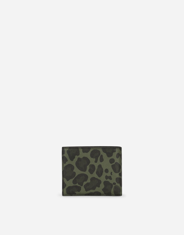 Dauphine calfskin bifold wallet with leopard print against a green background - 3