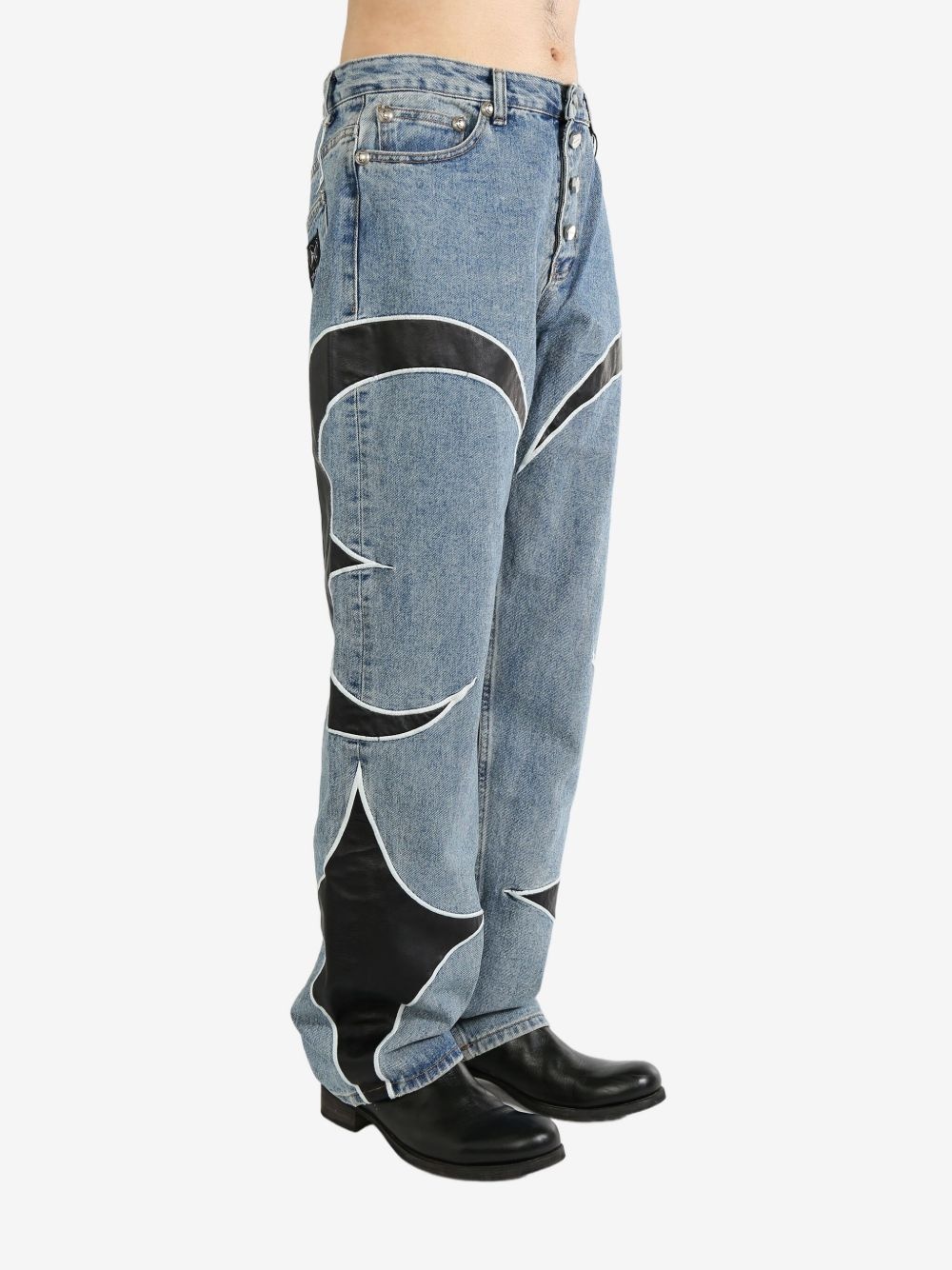 leather panelled jeans - 2