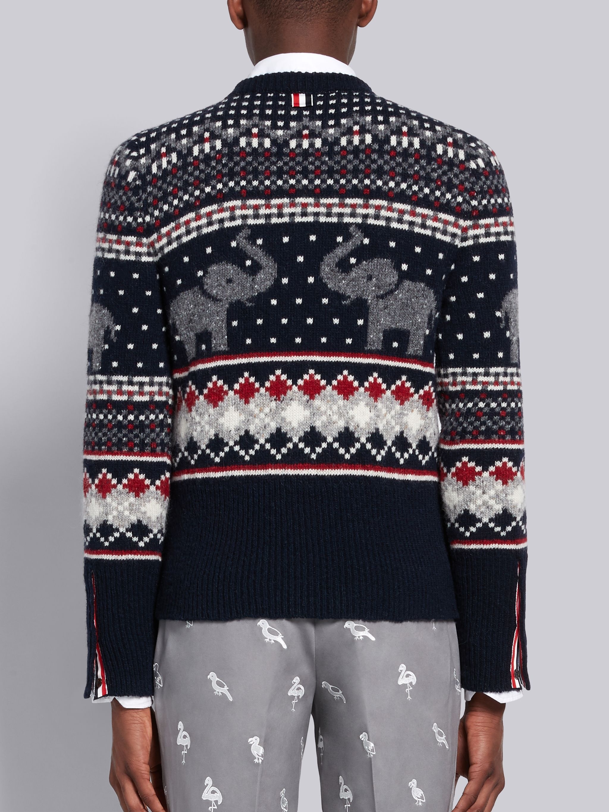 Tricolor Mohair Wool Elephant Icon Fair Isle Crewneck Pullover - 2