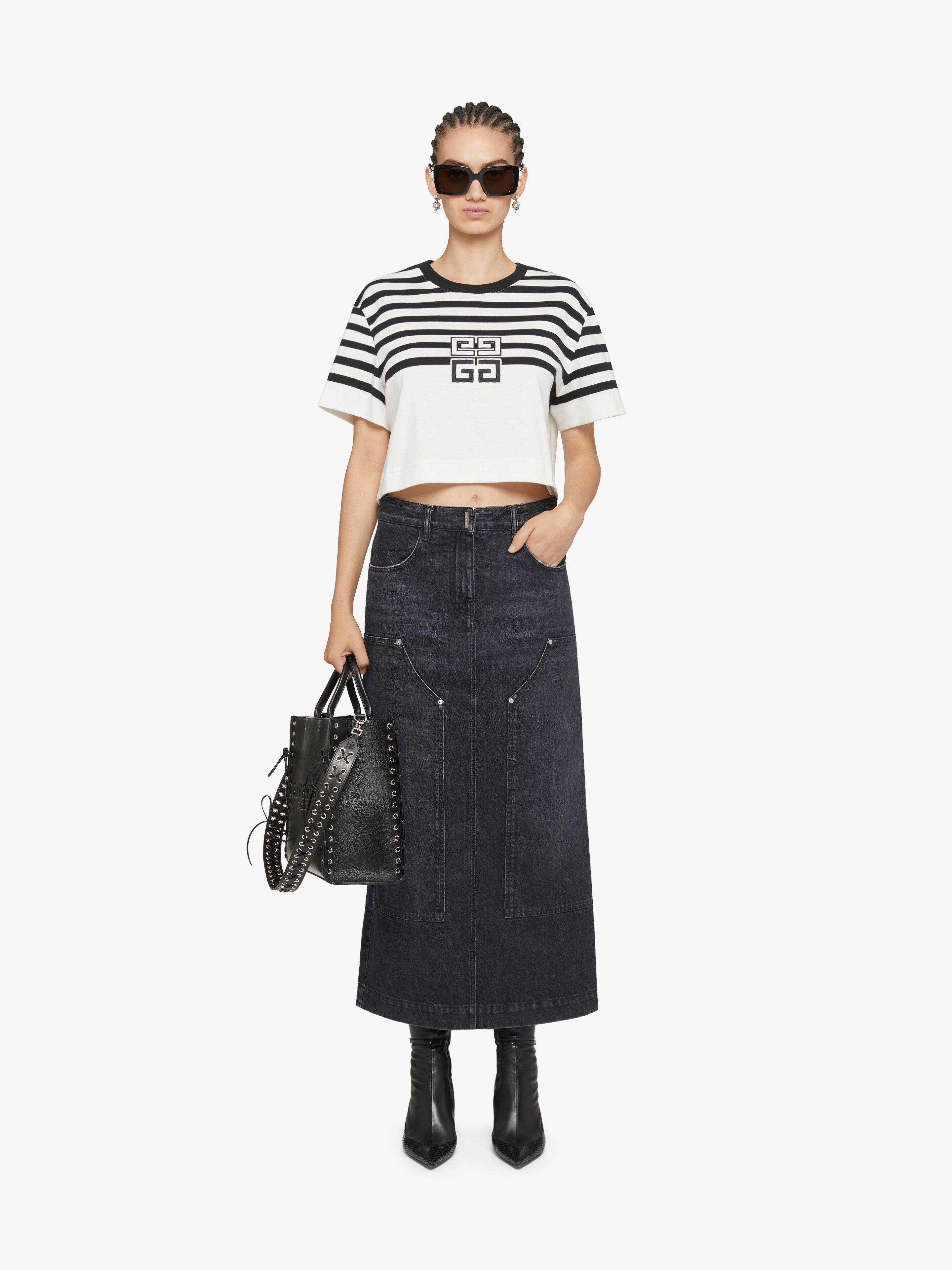 4G CROPPED T-SHIRT IN COTTON WITH STRIPES - 2