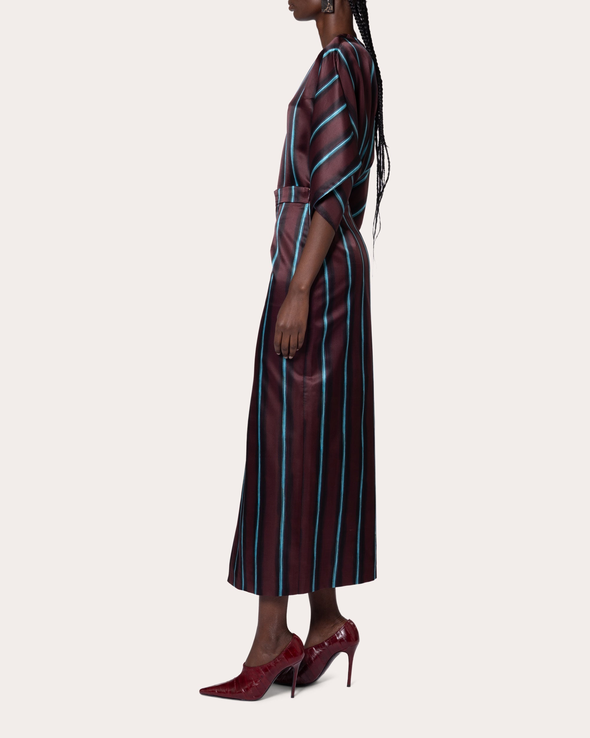 Huda Stripe Silk Slit Pencil Skirt - 3