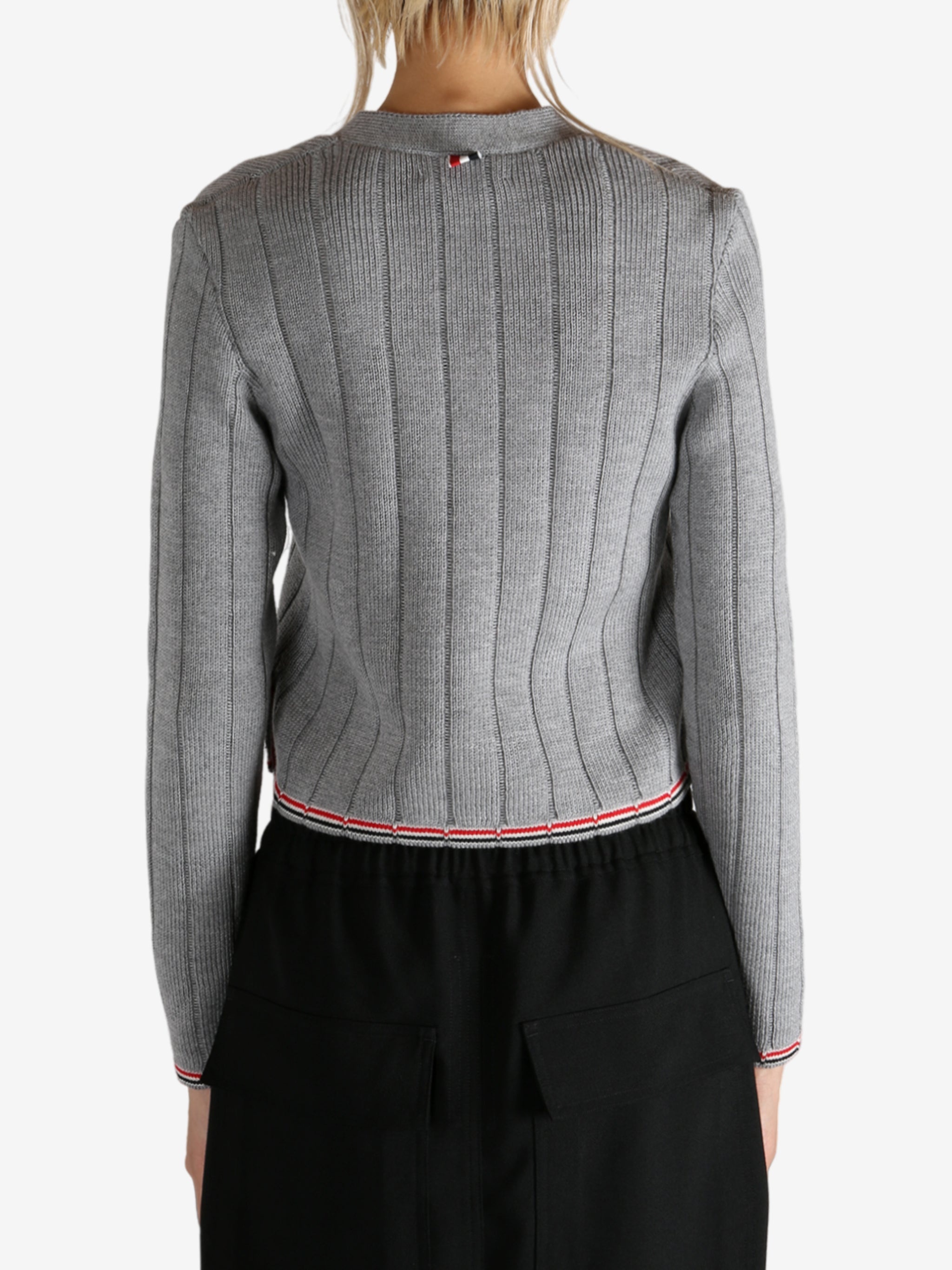 THOM BROWNE - Women Ladder Full Needle Rib Stitch V Neck Knitwear - 3