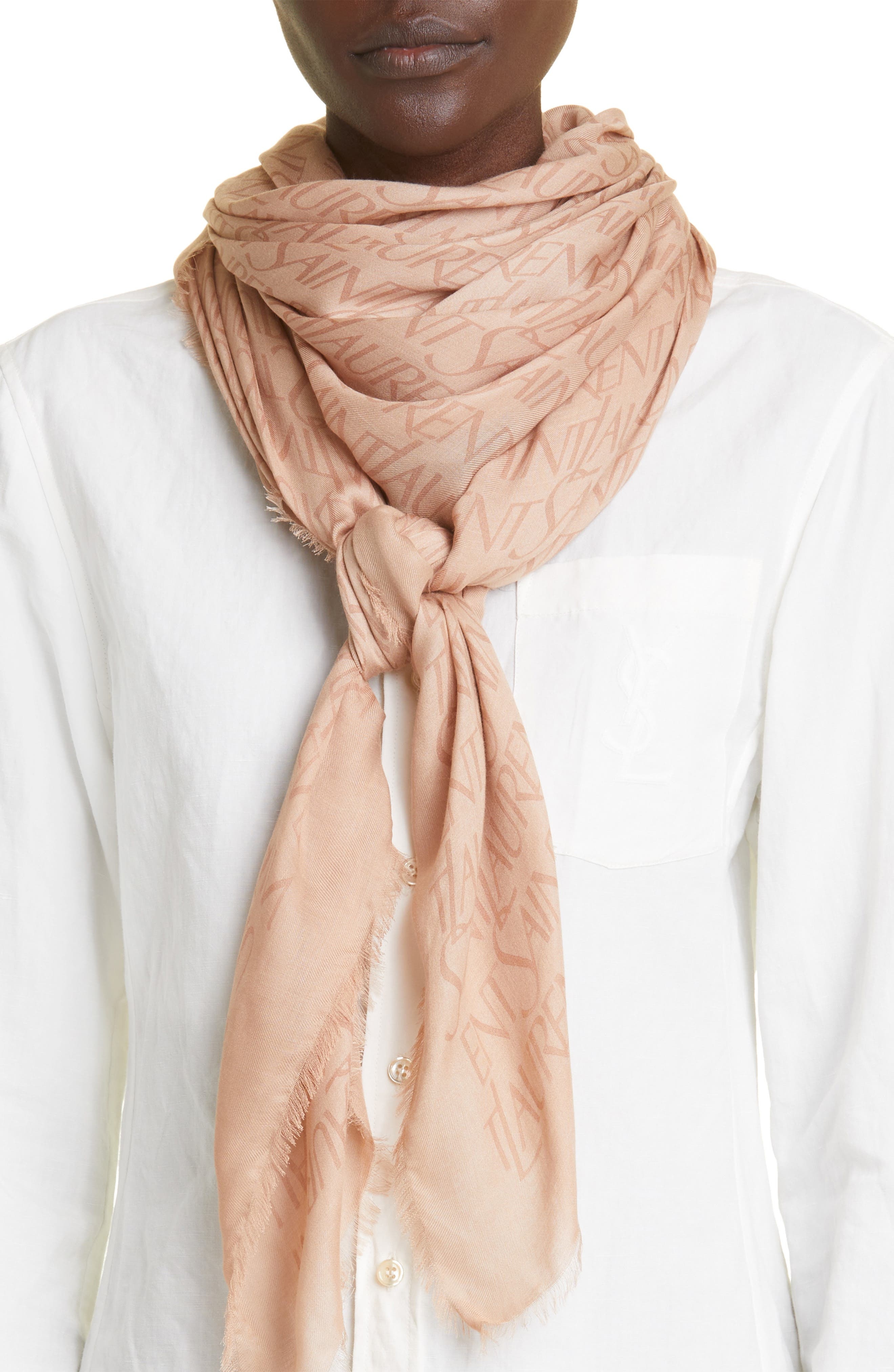 Saint Laurent Grand Carre Modal & Cashmere Scarf in Beige/Light Brown at Nordstrom - 2
