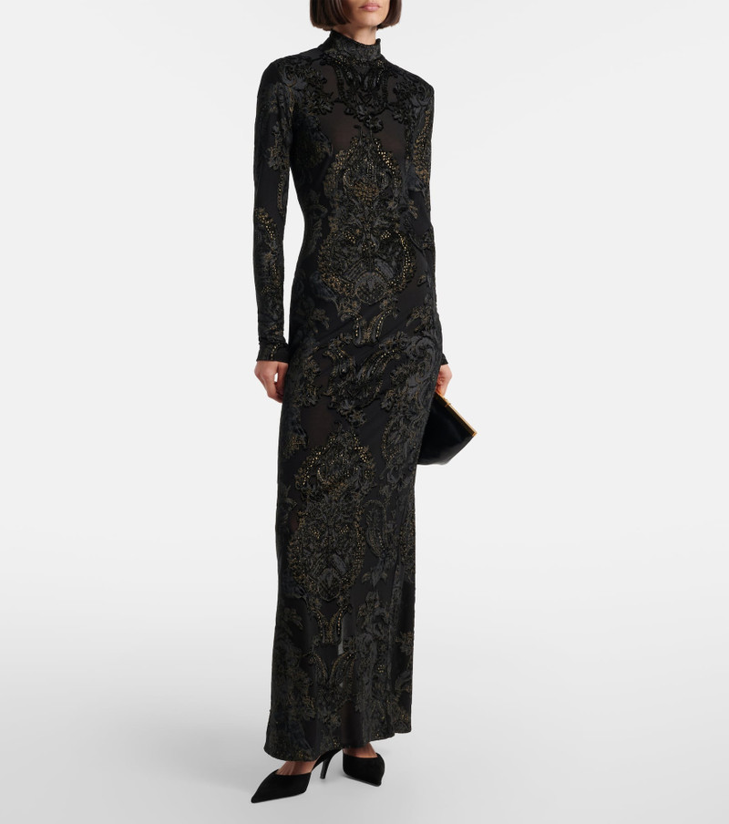 Roberto Cavalli Embroidered velvet and mesh gown outlook