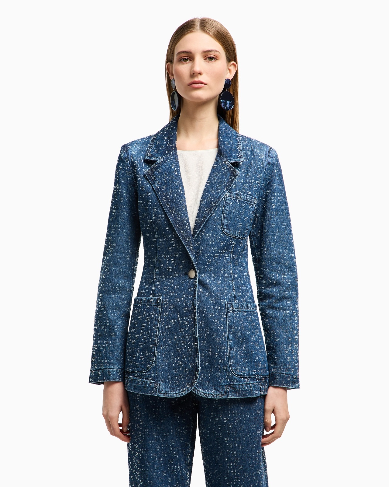DENIM BLAZER WITH ALL-OVER RHINESTONES - 4