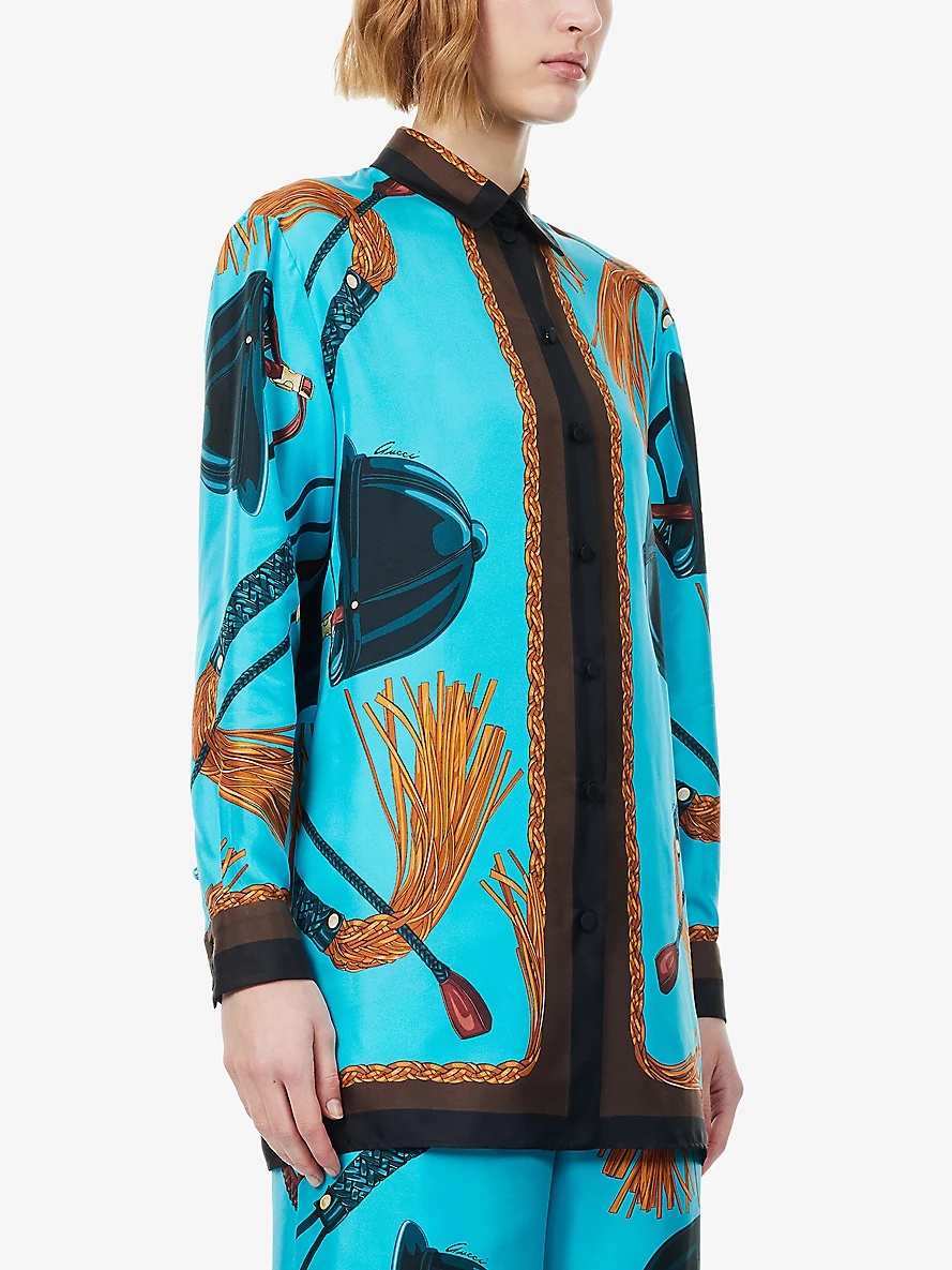 Graphic-pattern collar silk shirt - 3