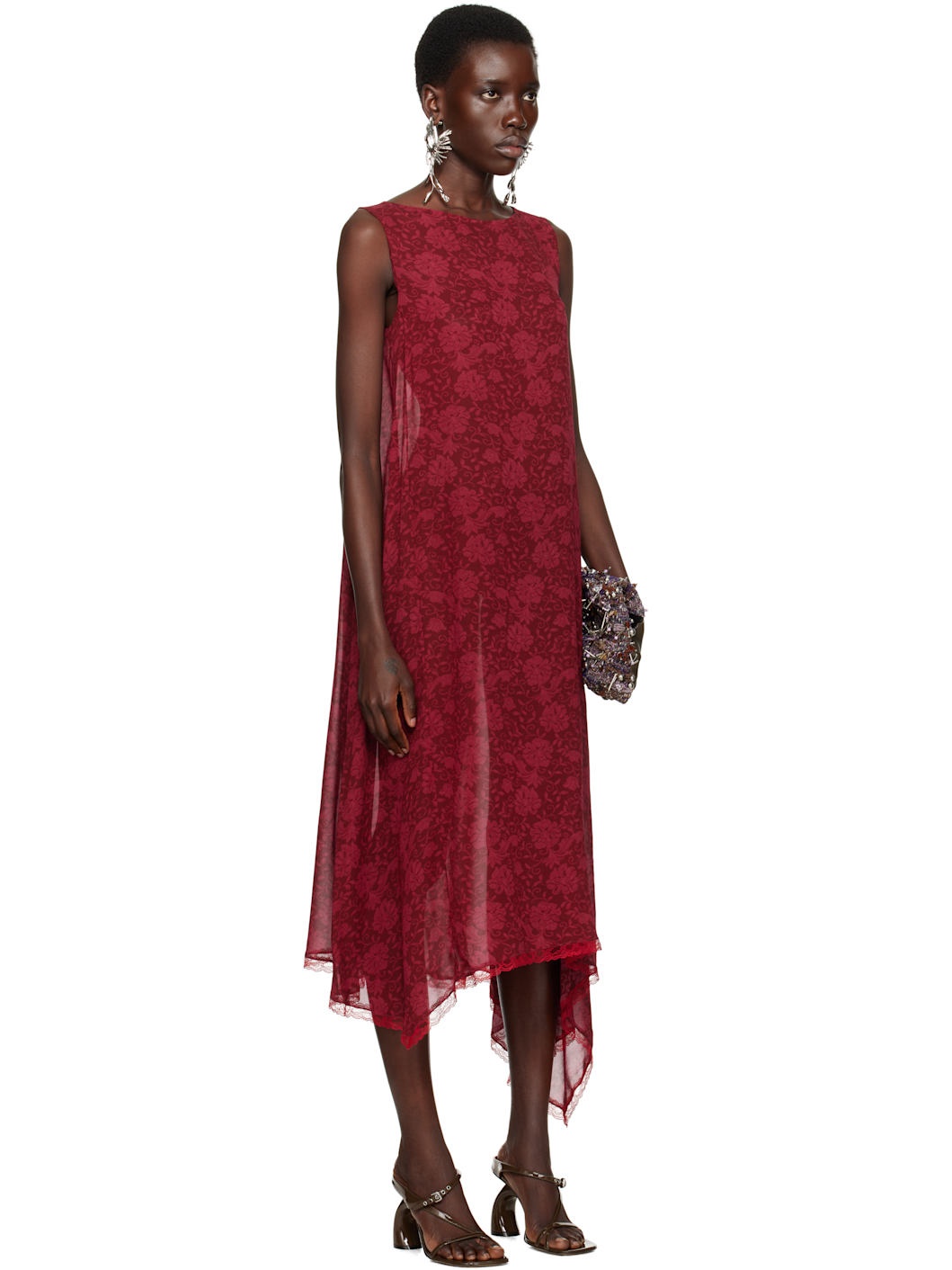 Red Loose Asymmetric Midi Dress - 2