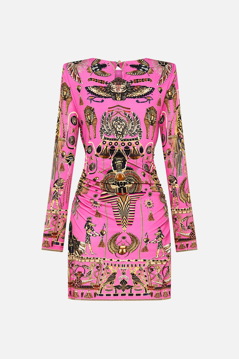 CAMILLA ASYMMETRICAL DRAPED LONG SLEEVE SHORT DRESS | REVERSIBLE