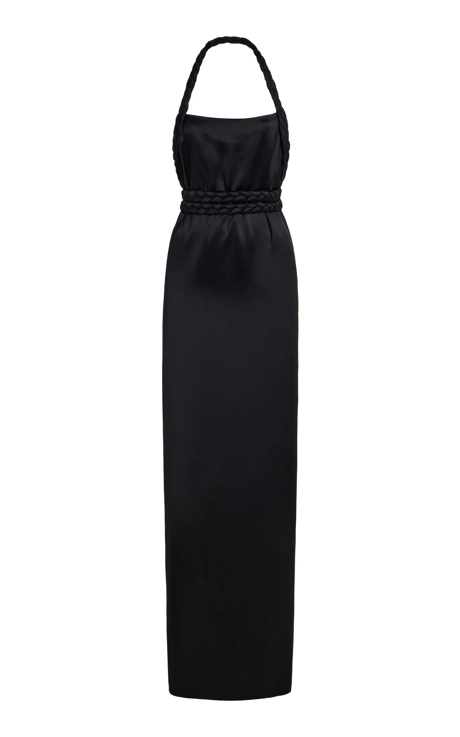 Kosa Rope-Detailed Satin Maxi Halter Dress black - 1