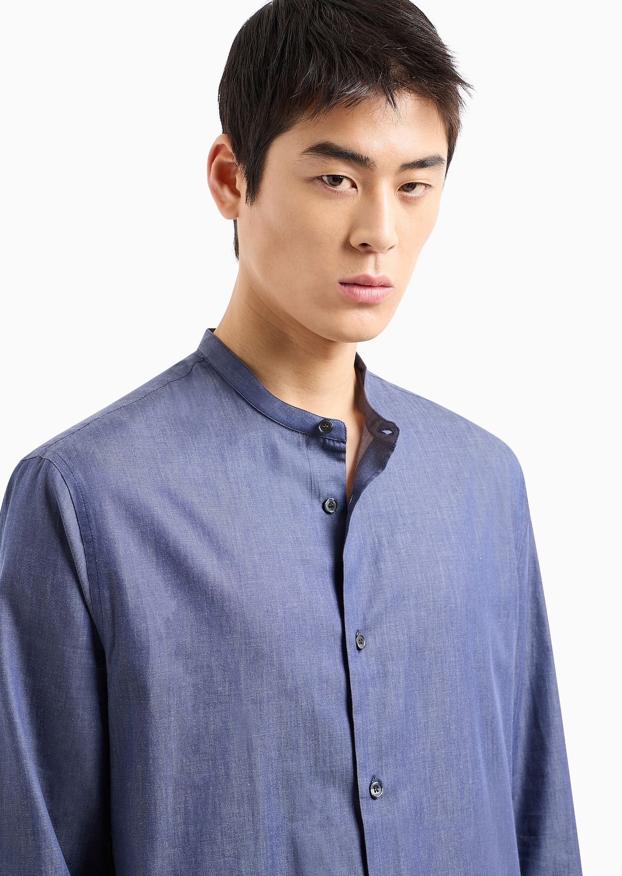 Chambray shirt with guru collar - 5