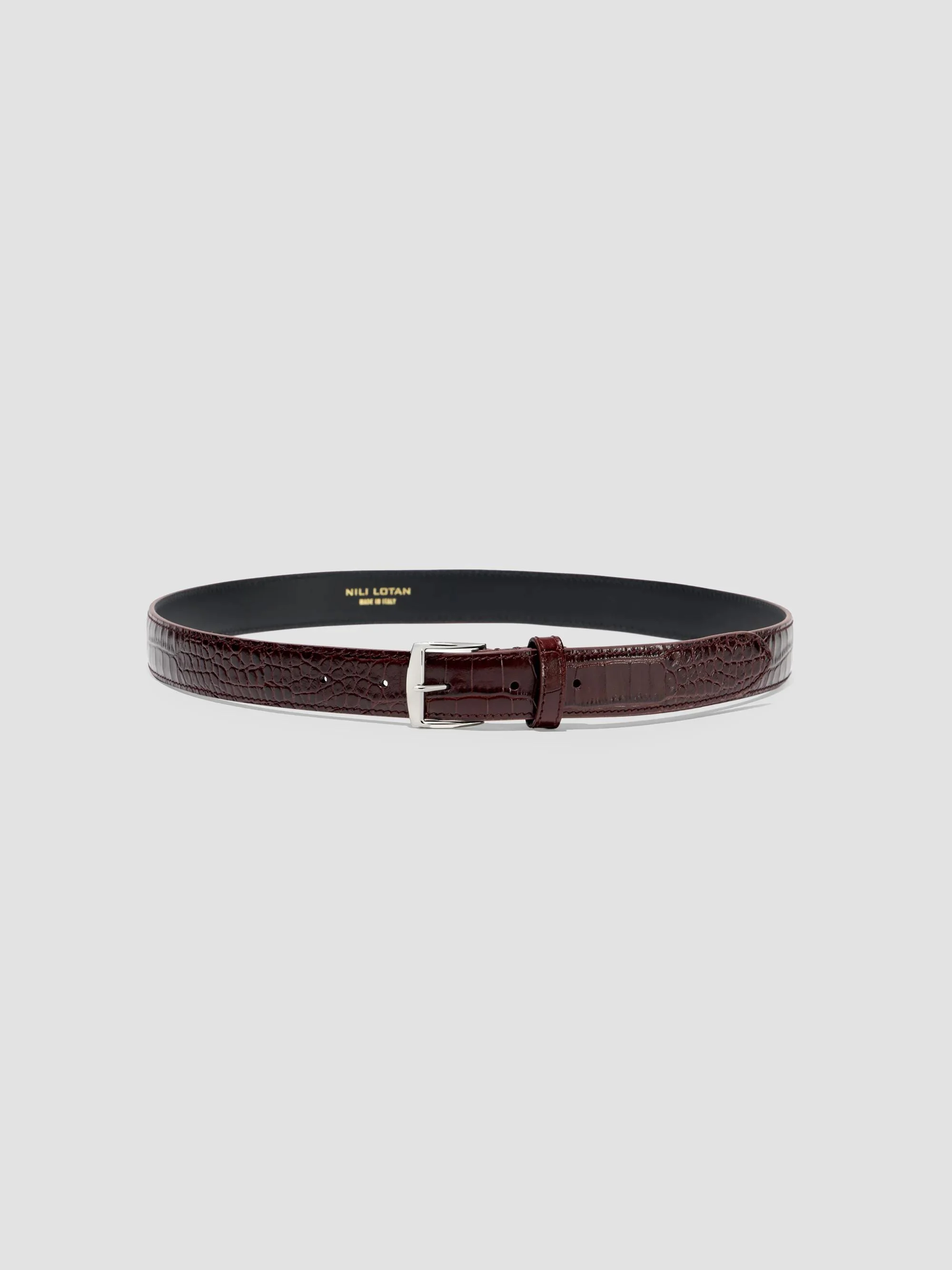 Women's Sloane Croc-Embossed Leather Belt - Burgundy - 1