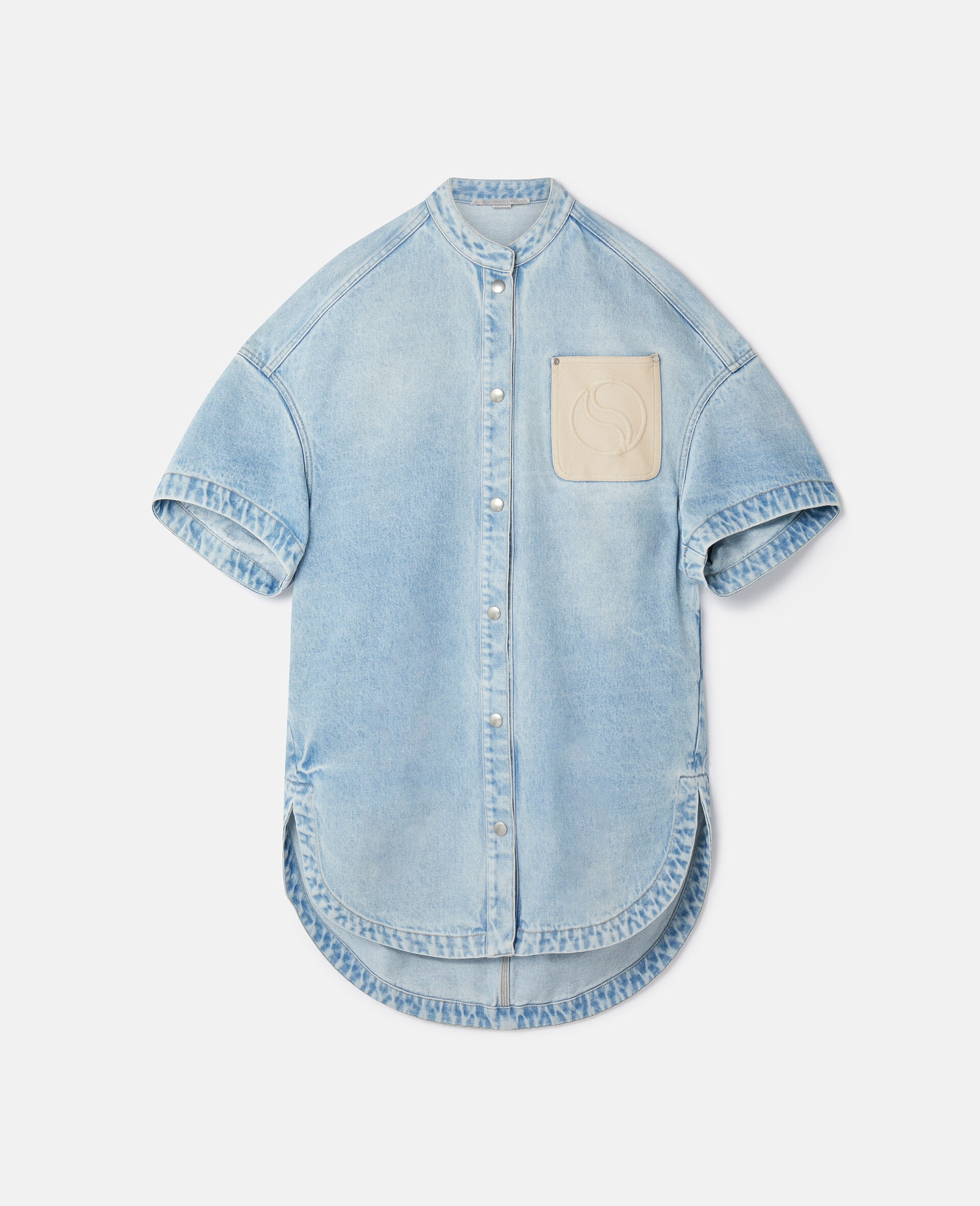 S-Wave Vintage Wash Collarless Denim Dress - 1