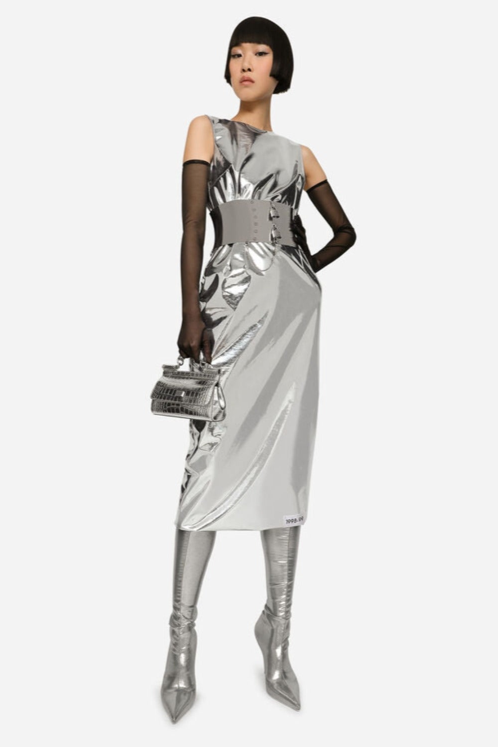 KIM DOLCE & GABBANA Foiled jersey calf-length Dress - 2