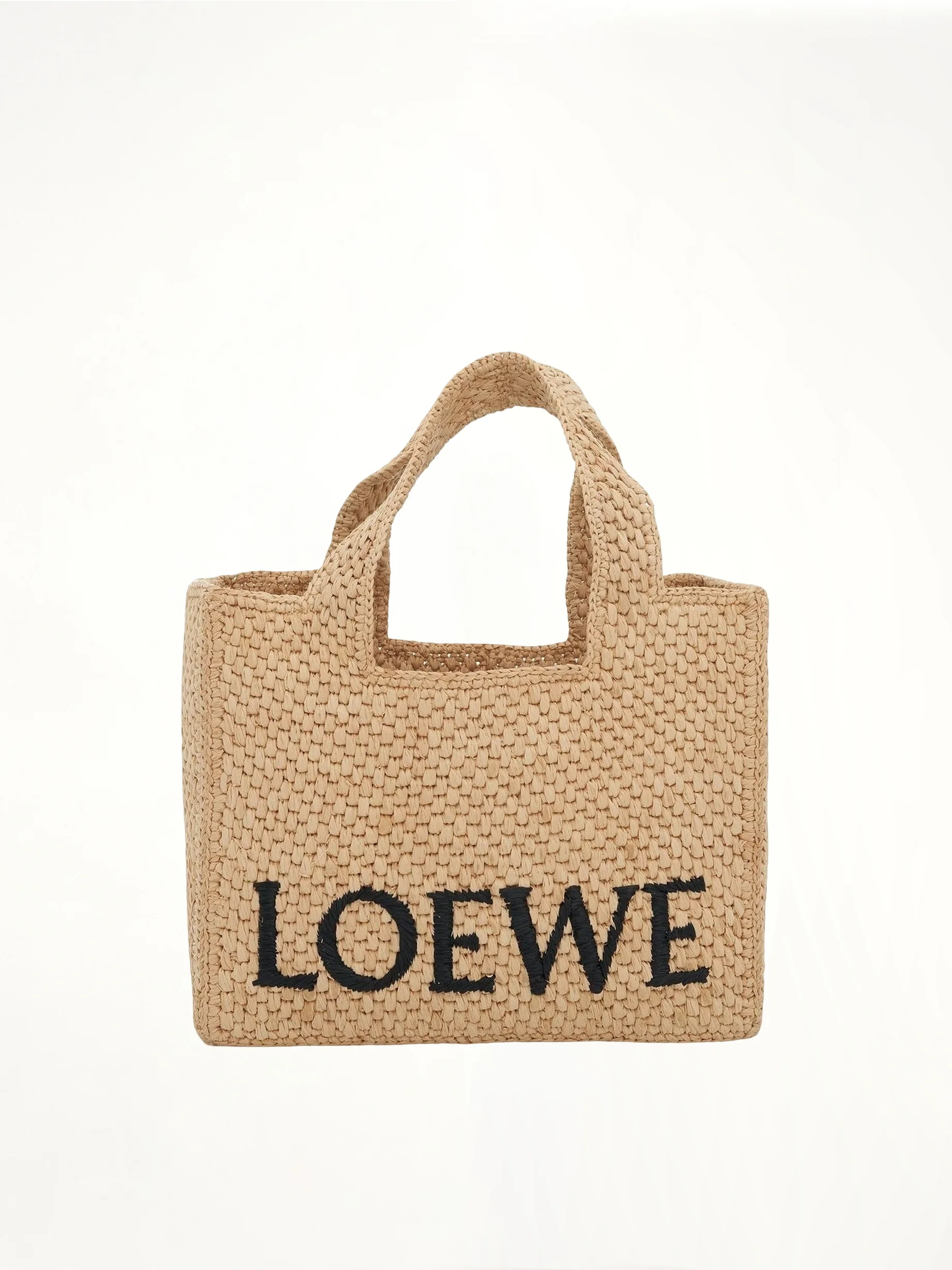 Small Logo Font Tote Bag in Raffia and Calfskin in Natural - 1