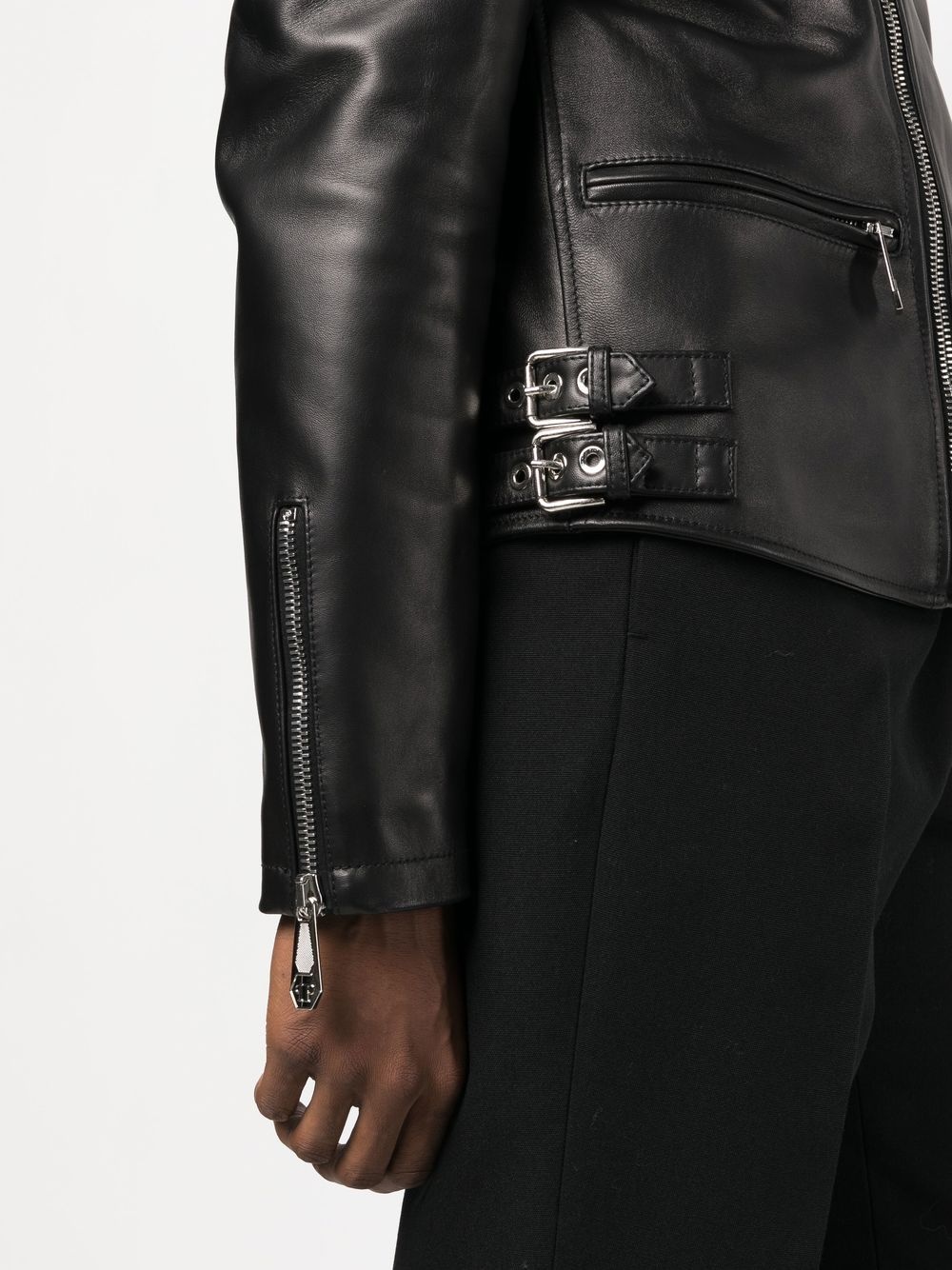 rear logo-plaque leather jacket - 5