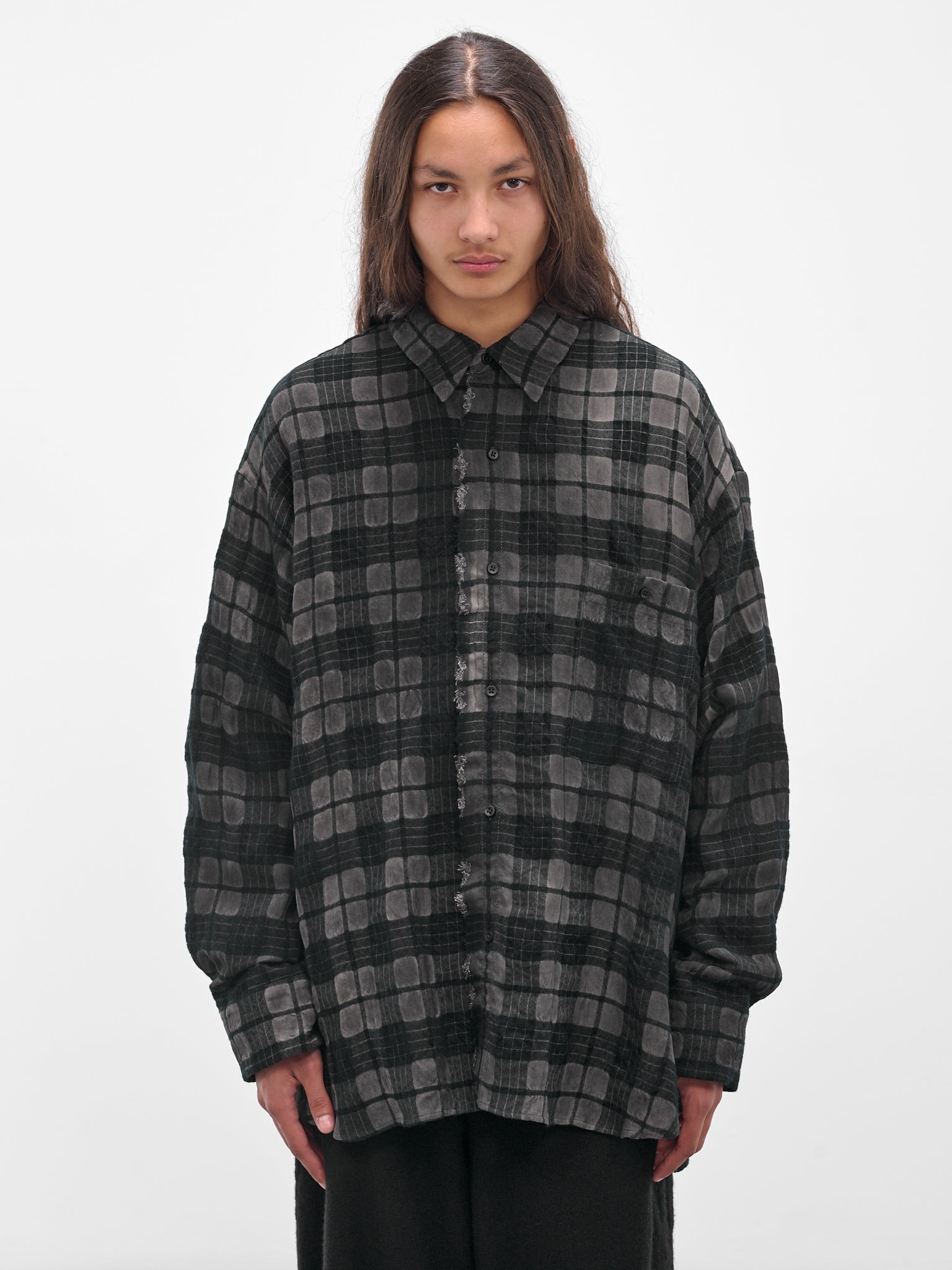 Gray Plaid Check Button-Up Shirt - 1