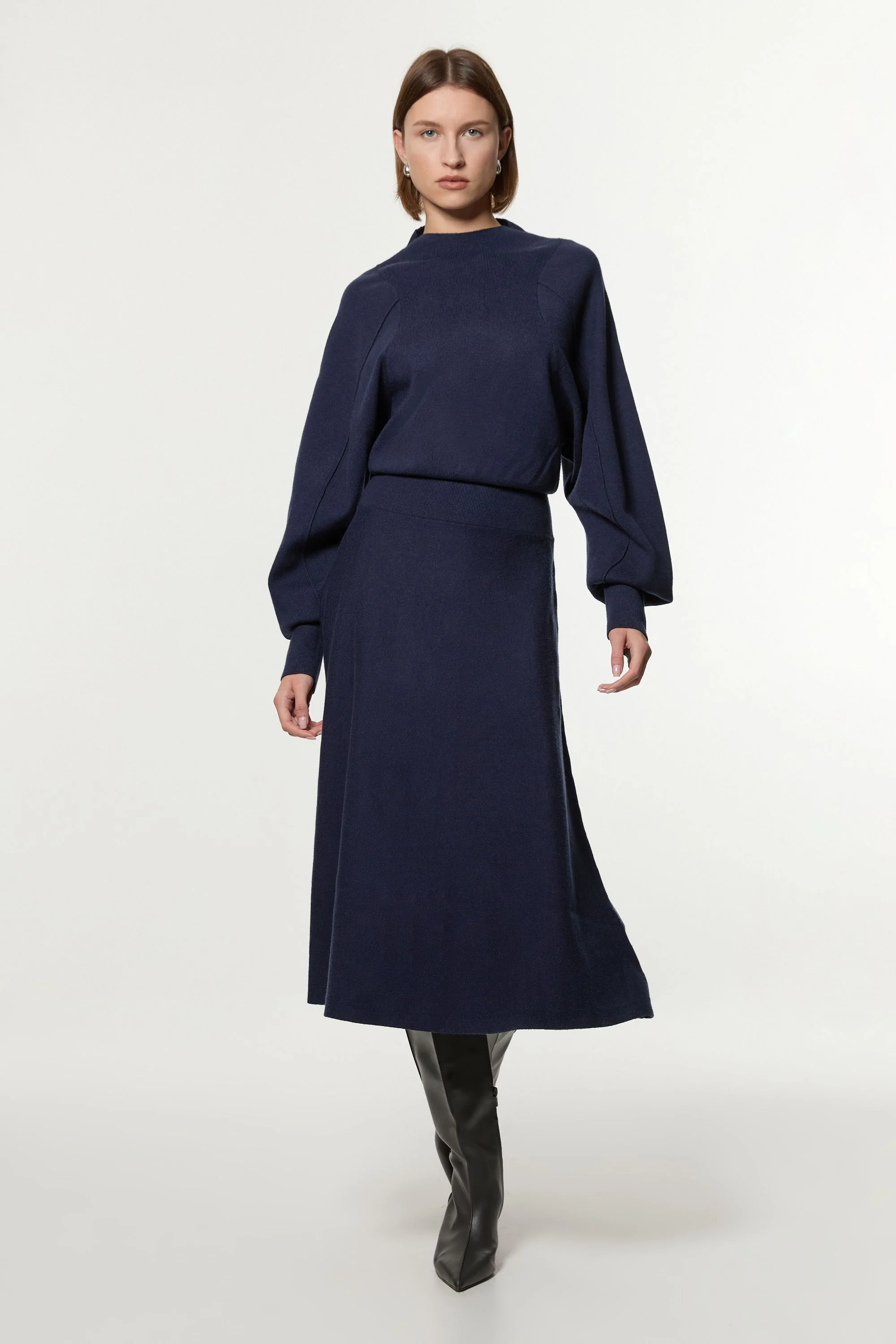 Tall Wool Look Rounded Sleeve Knit Midi Dress - 1