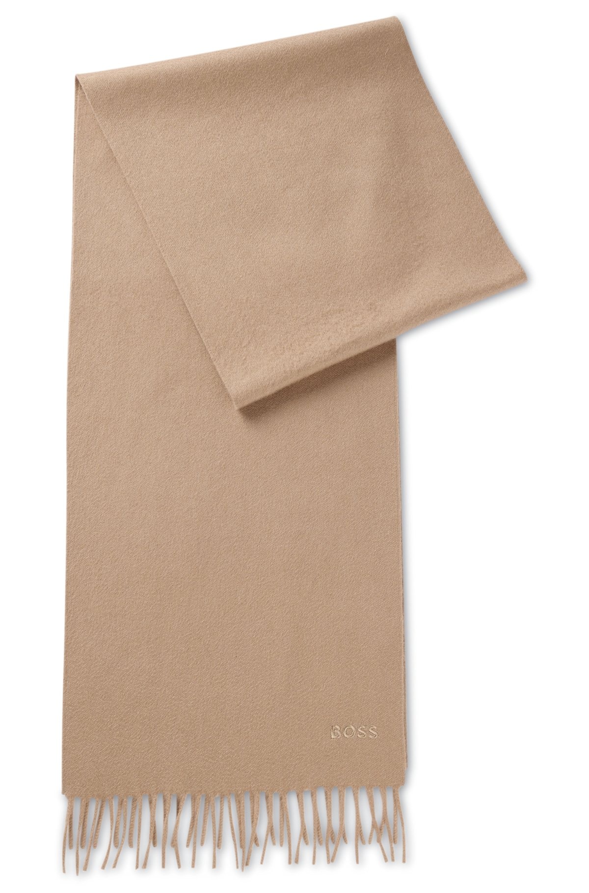 ITALIAN-CASHMERE SCARF WITH FRINGING AND EMBROIDERED LOGO - 1