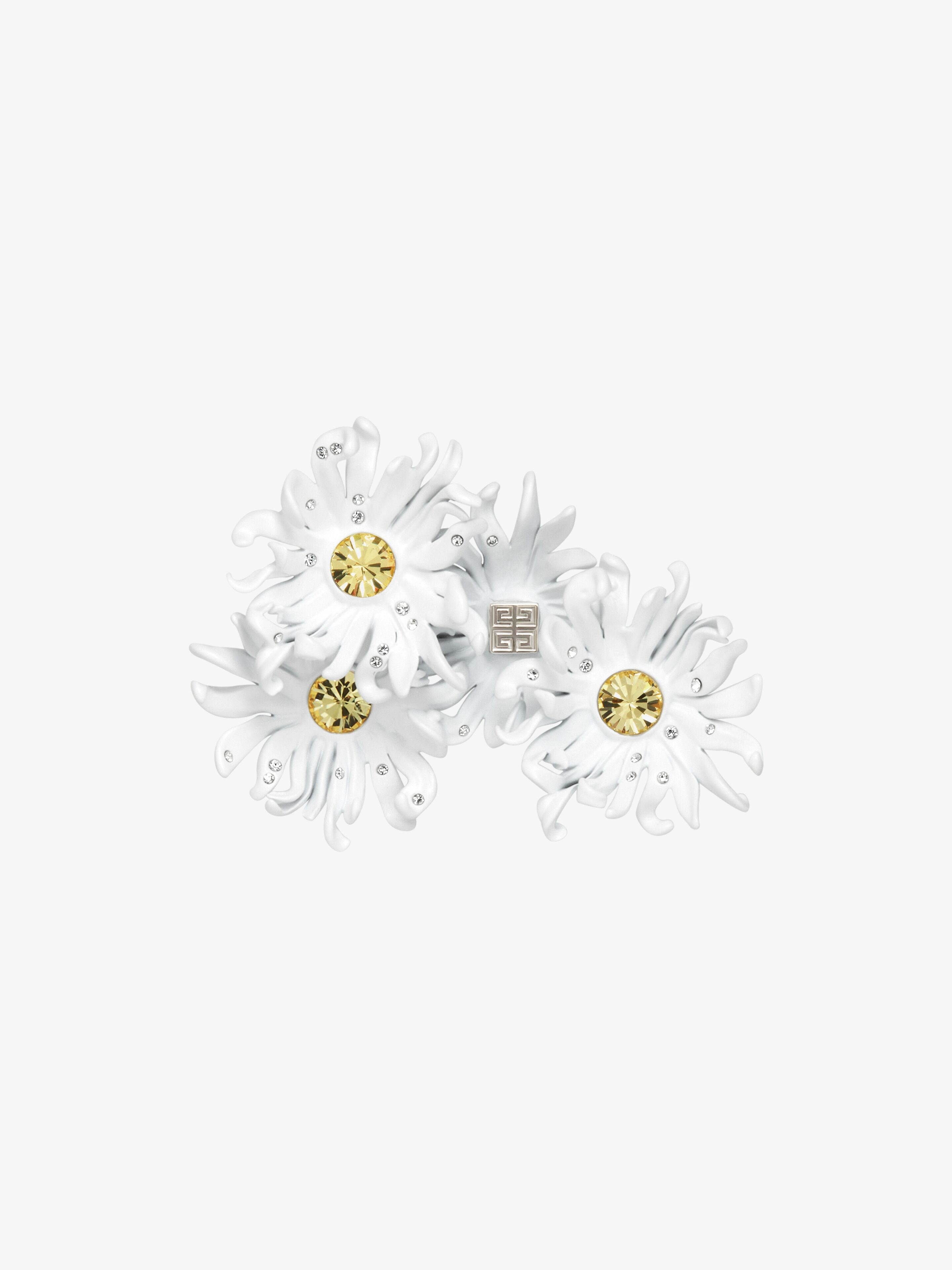 DAISY DOUBLE FINGERS RING IN METAL AND ENAMEL WITH CRYSTALS - 1