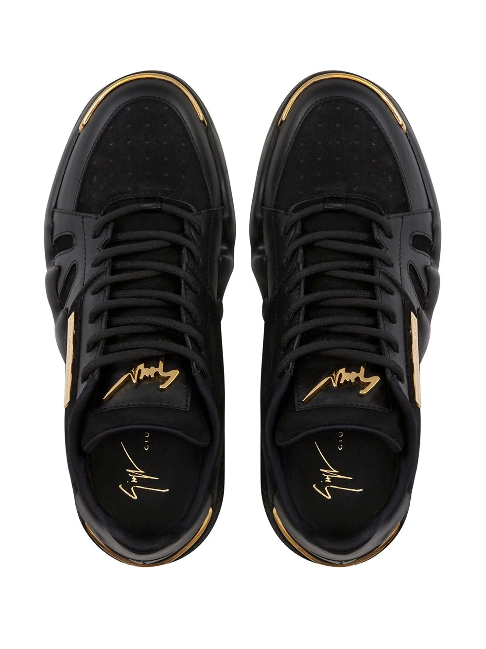 tonal panelled perforated sneakers - 4