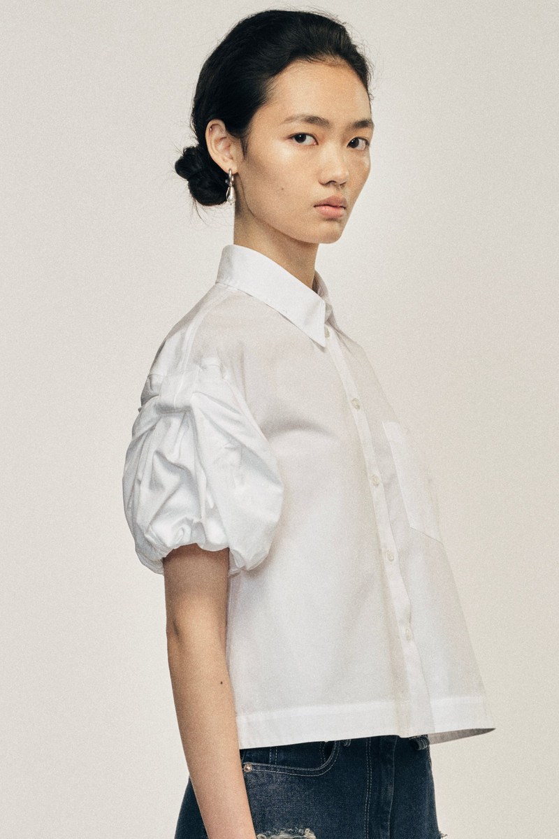 Cropped Bow Puff Sleeve Shirt 4