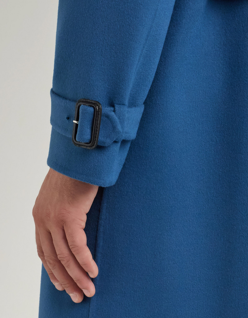 PETROL BLUE SET-IN SLEEVE DOUBLE WOOL AND CASHMERE TRENCH COAT WITH BELT 6