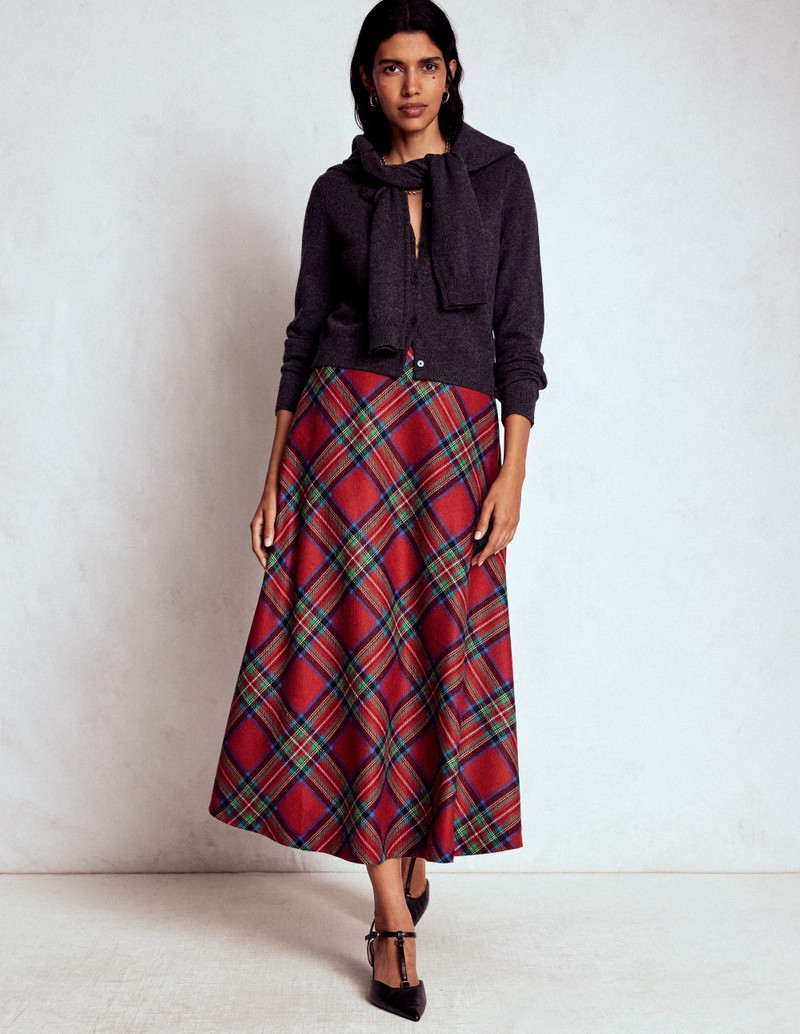 Hayley Wool Midi Skirt-Red, Blue and Green Check 6